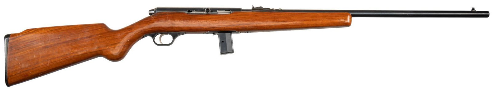 Mossberg 250K 22 LR Semi Auto Rifle: Serial: NSN Manufacturer: O.F. Mossberg & Sons Model: 250K Caliber: 22 LR Barrel Length: 23.75 in. OAL: 43.25 in. Condition: Good; wood stock has moderate handling marks; barrel & receiver hav