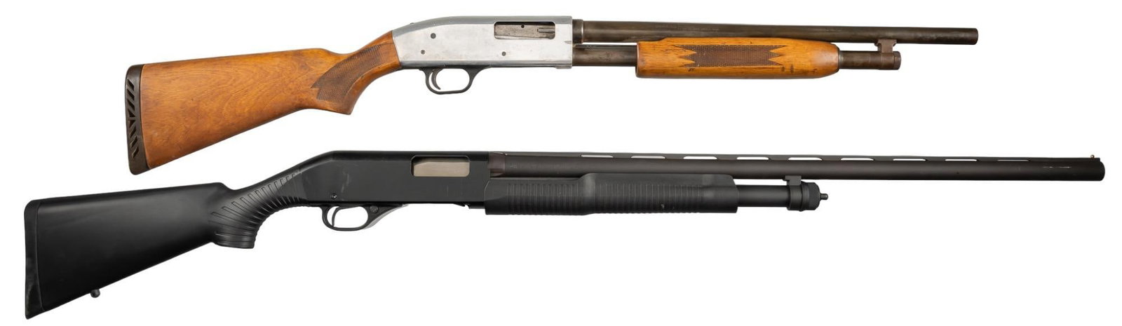 Pair of Shotguns Stevens Model 320 12 Ga & Master Mag CC660 20 Ga: Serial: (1) 157256L; (2) H969369 Manufacturer: (1) Sun City Machine [imported by Savage/Stevens]; (2) Mossberg [Branded as Master Mag] Model: (1) 320; (2) CC660 Caliber: (1 & 2) 12 Ga (3 in. chamb