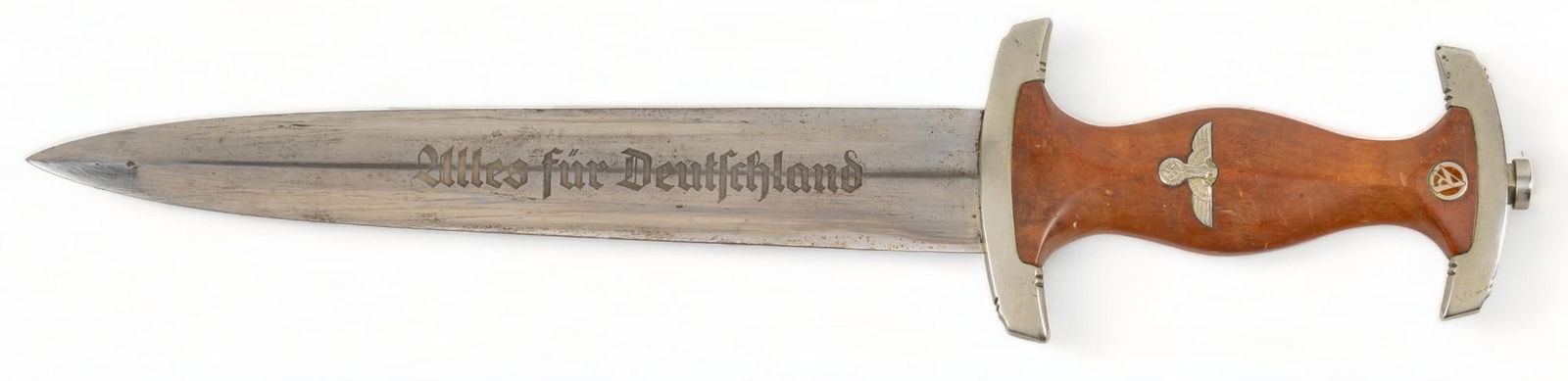WWII German SA Dagger W/ Scabbard: Manufacturer: J.A. Henckels-Zwillingswerk-Soligen Model: German SA Dagger Blade Length: 8.5 in. OAL: 14.75 in. w/ scabbard Condition: Good; handle has moderate wear; crossguard & pommel have wear