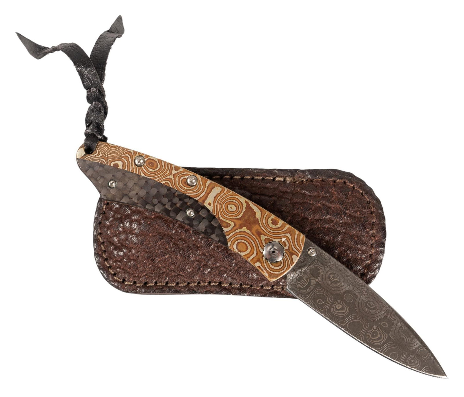William Henry Model B04 Pikatti Pocket Knife: Manufacturer: William Henry Fine Knives Model: B04 Pikatti Blade Length: 1.875 in. OAL: 4.625 in. Condition: Very Good; very minor handling marks; Includes: William Henry case w/ COA that do not match