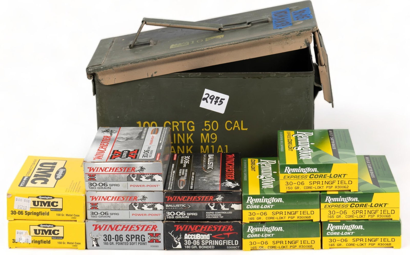 Approximately 240 rounds of 30-06 Ammunition: Includes: -80 Rounds of Remington 30-06 165 Gr Core-Lokt PSP -20 Rounds of Remington 30-06 150 Gr Core-Lokt PSP -40 Rounds of Remington 30-06 150 Gr FMJ -40 Rounds of Winchester 30-06 150 Gr Power Poi