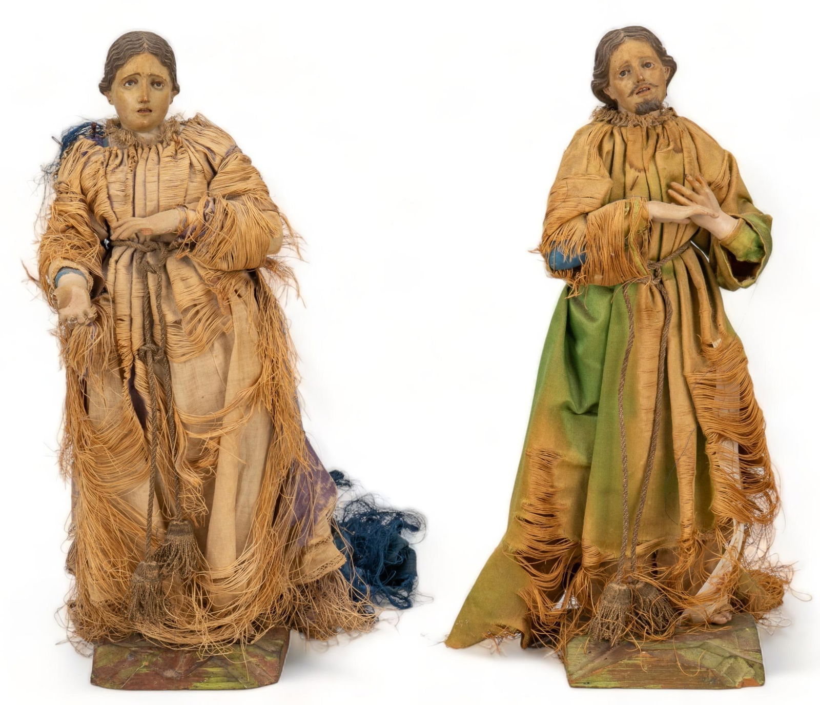 Pair of 19th C. Polychrome Creche Nativity Figures (1 of 8)