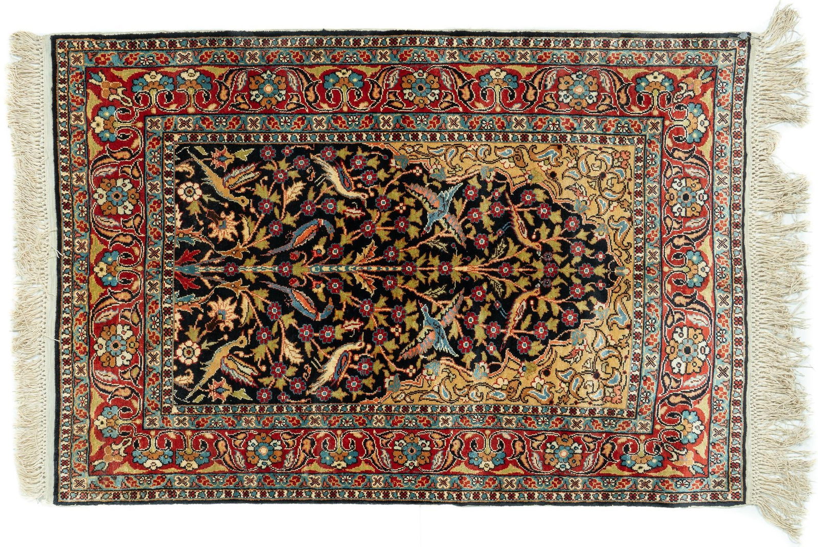 Handwoven Silk Rug, 3 ft. 7 in. x 2 ft. 4 in. (1 of 3)