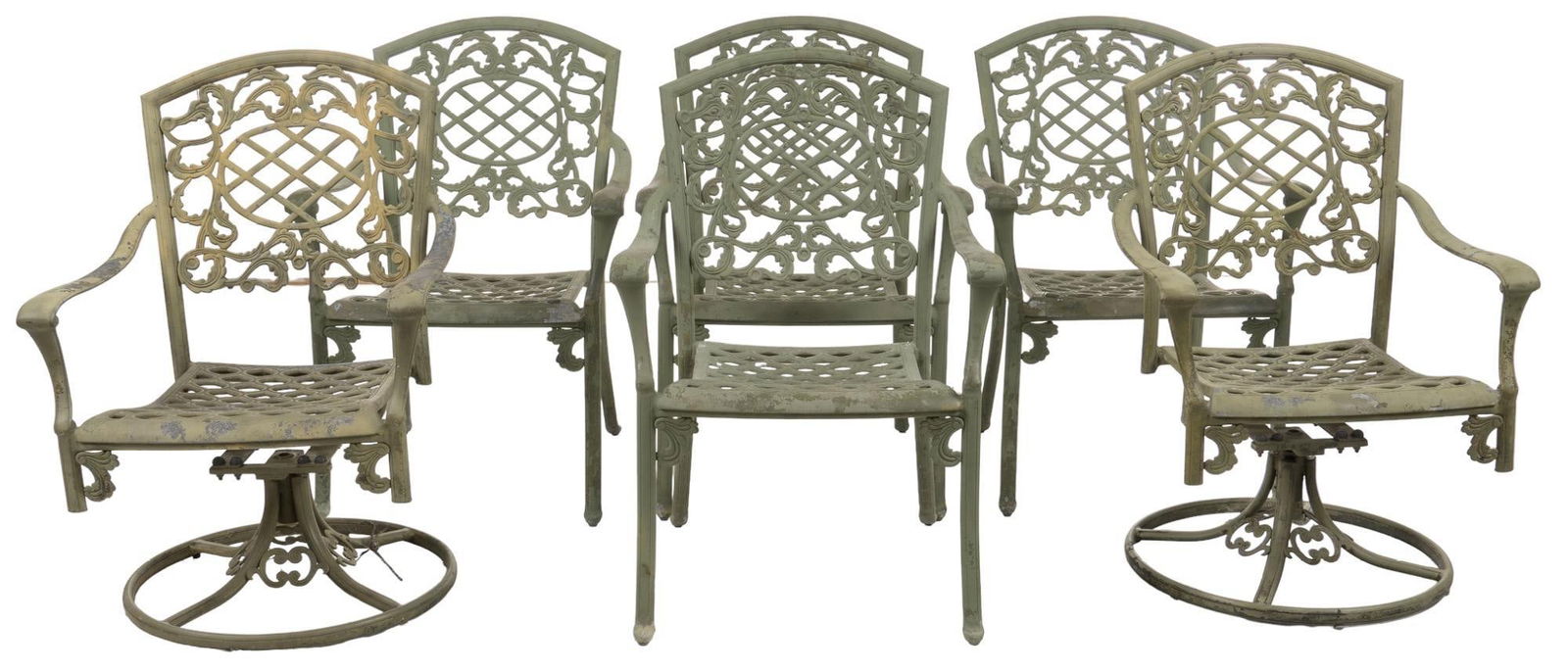 Set of 6 green metal patio chairs (1 of 7)