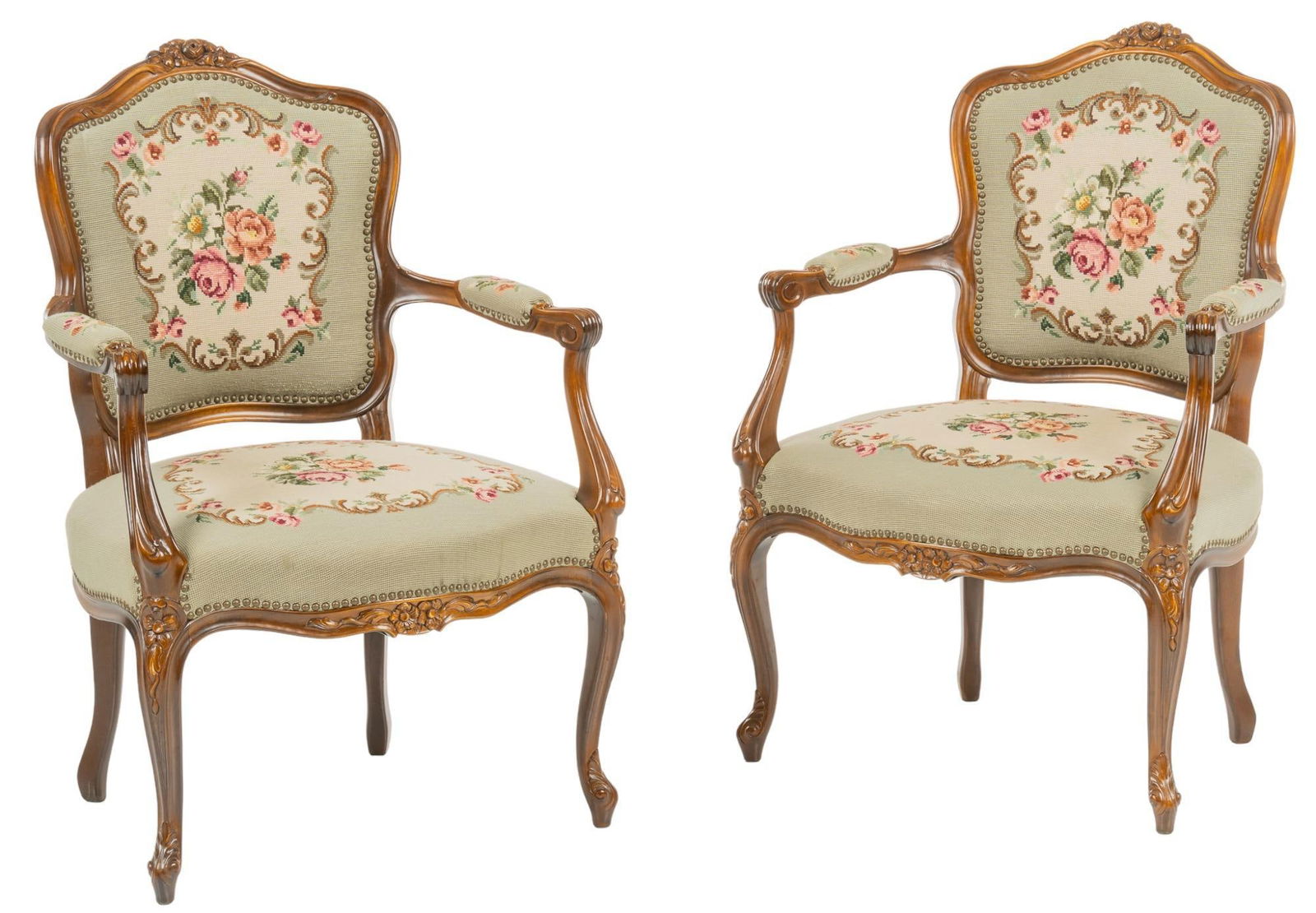 Pair of Louis XV Style Fauteuil Chairs (1 of 6)