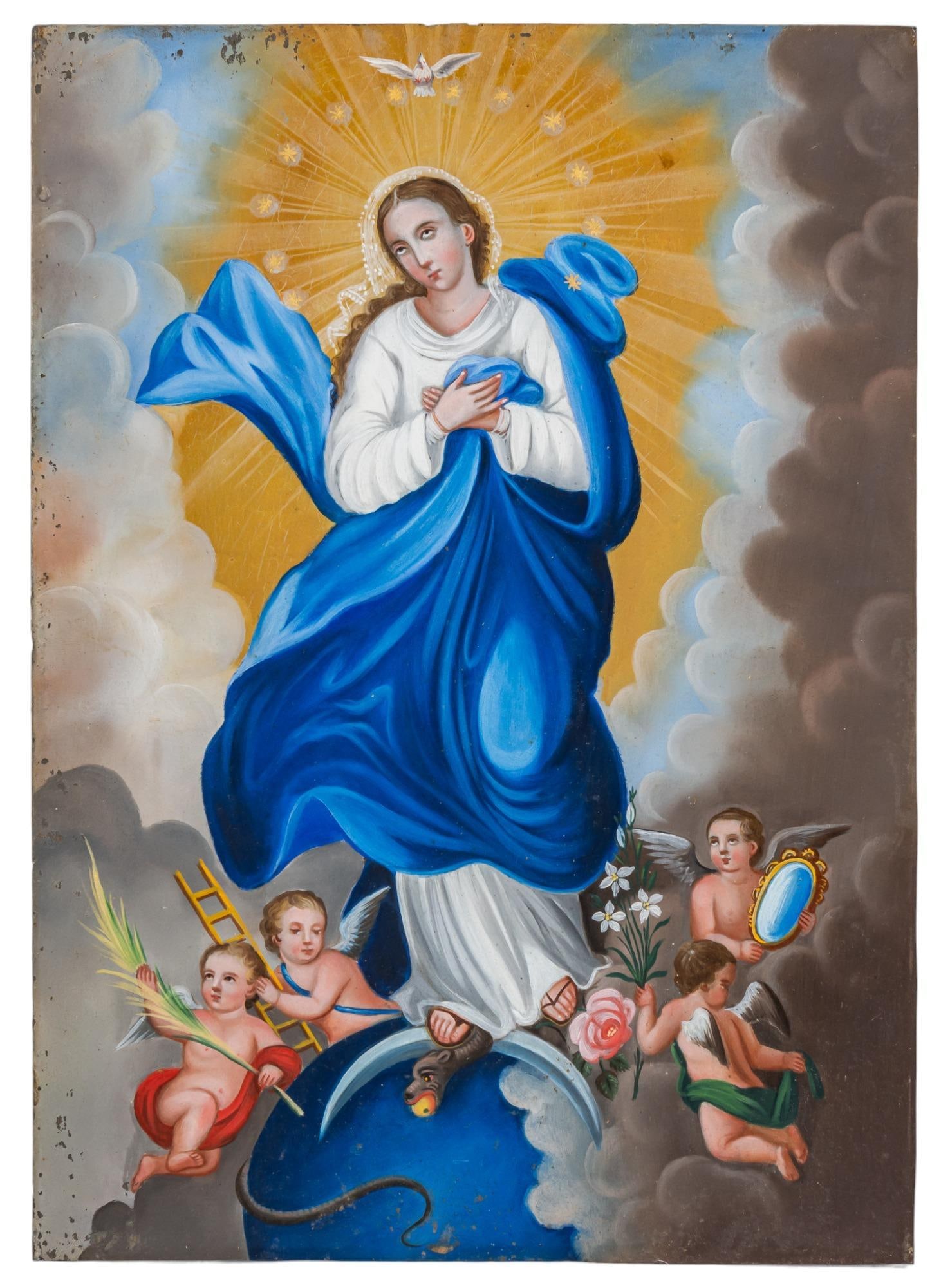 19th C. Mexican Retablo, La Virgen de Apocalipsis (1 of 4)