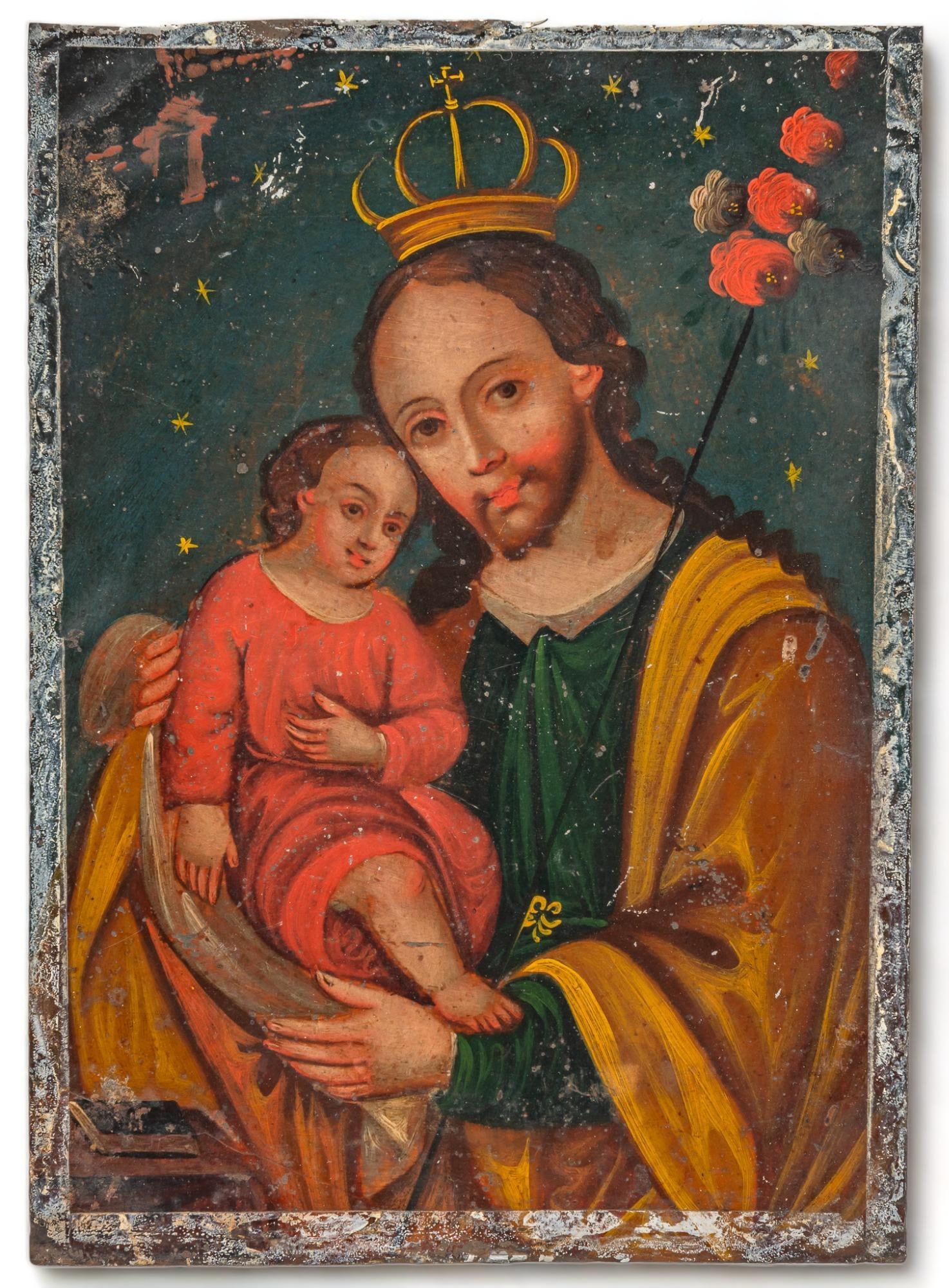 19th C. Mexican Retablo, San Jose (1 of 4)