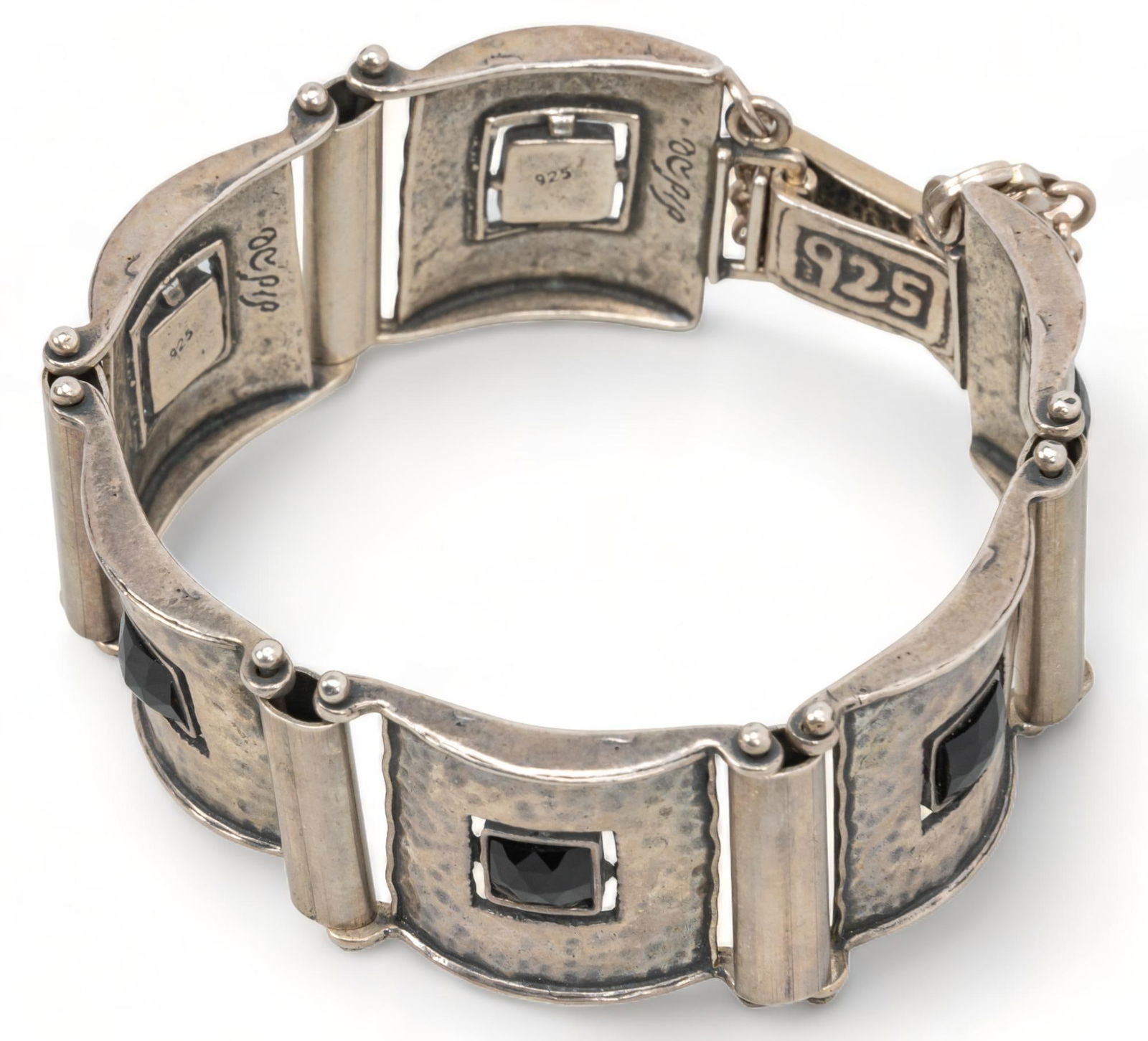 Onyx Inlaid Sterling Silver Link Bracelet (1 of 6)