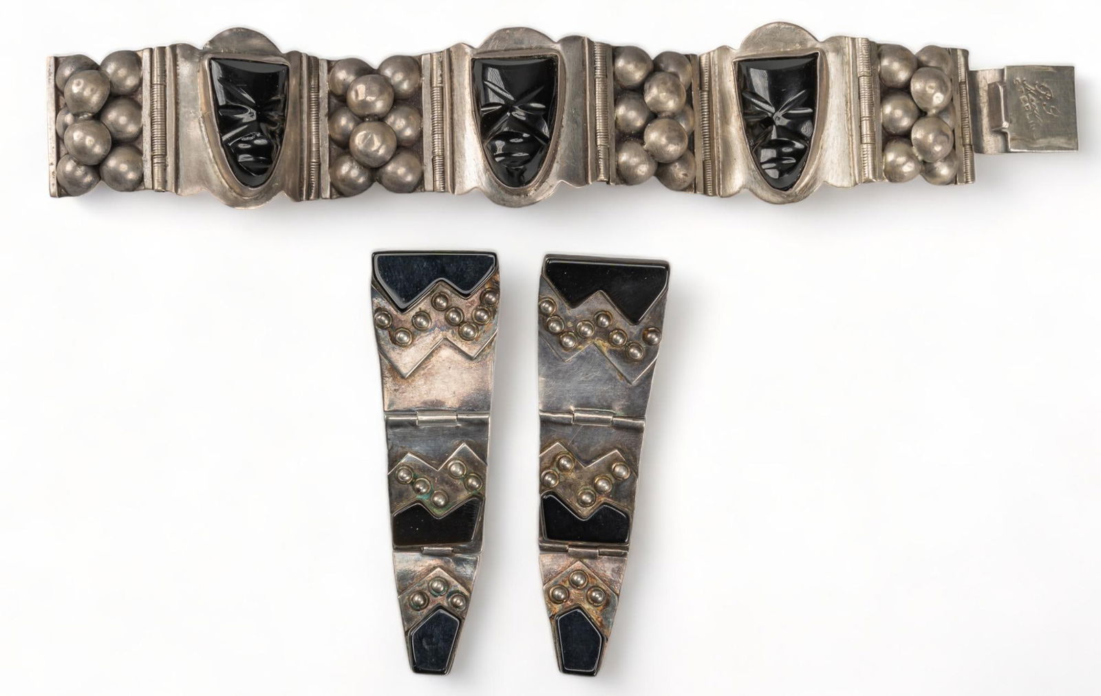 (2) Sterling Silver and Onyx Bracelet and Earrings (1 of 7)