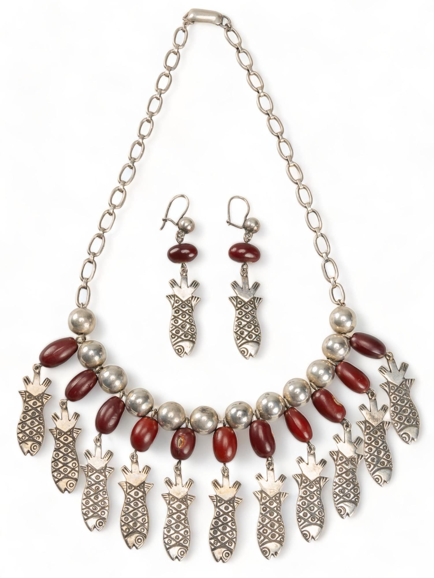 (2) Sterling Silver and Bean Fish Necklace and Earring Set (1 of 7)