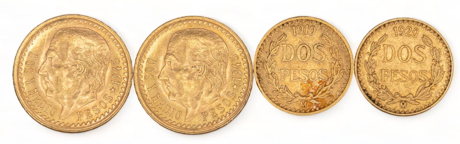 4 Mexican Dos & Dos y Medio Pesos Gold Coins (1 of 3)