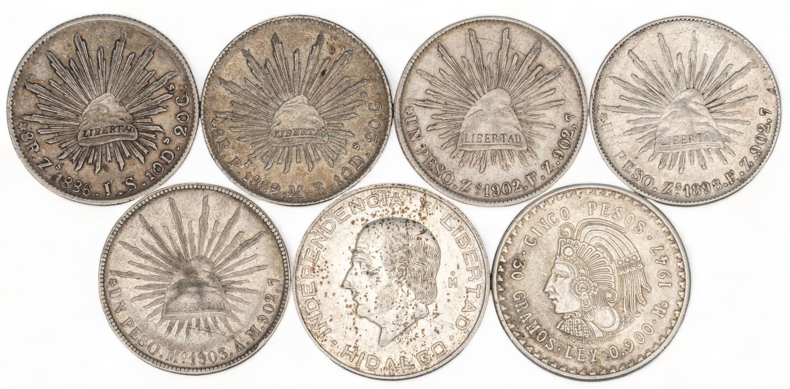 Collection of 7 Mexican Silver Reales & Pesos Coins (1 of 5)