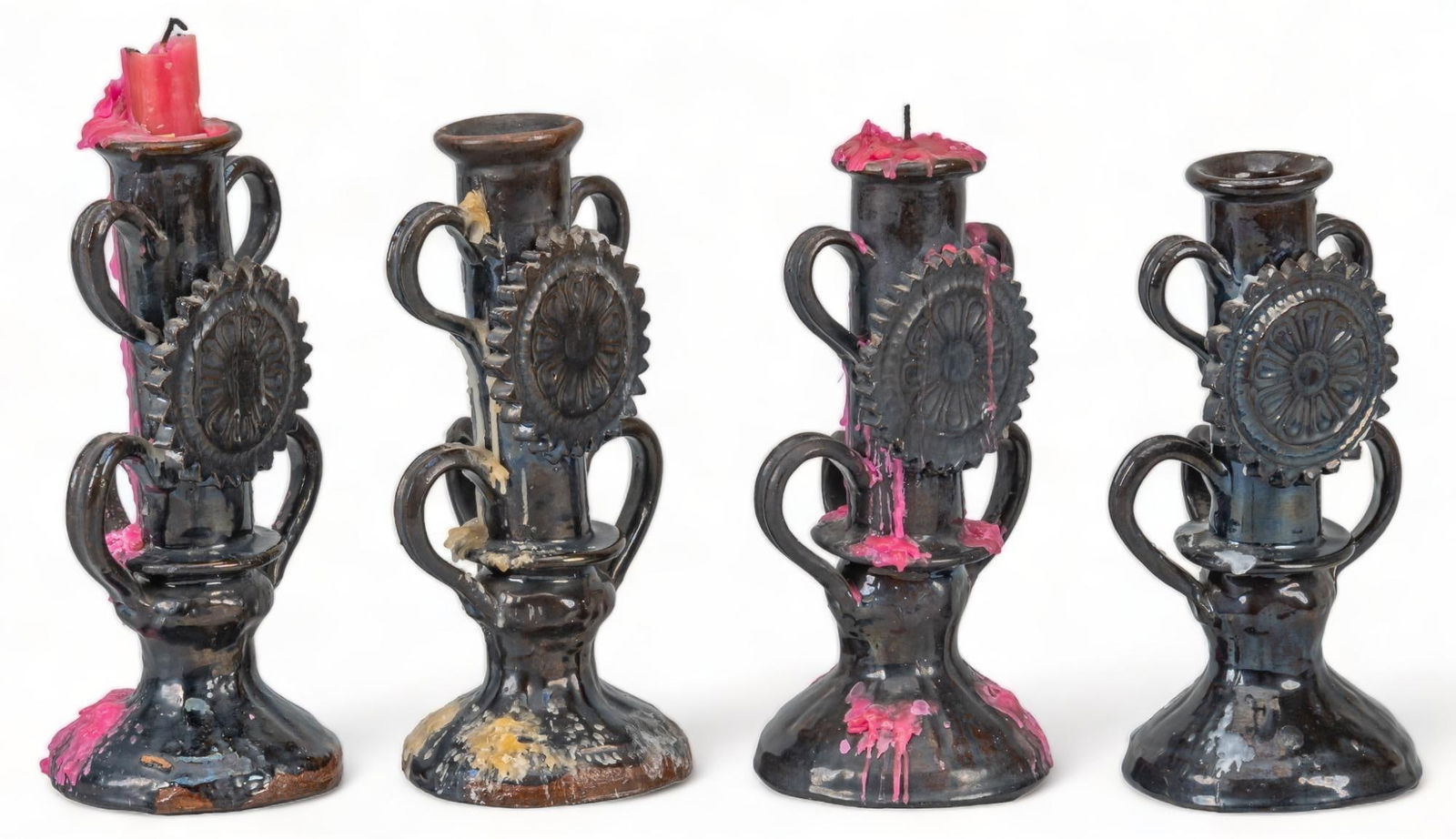 Set of (4) Michoacan Ceramic Candlesticks (1 of 5)
