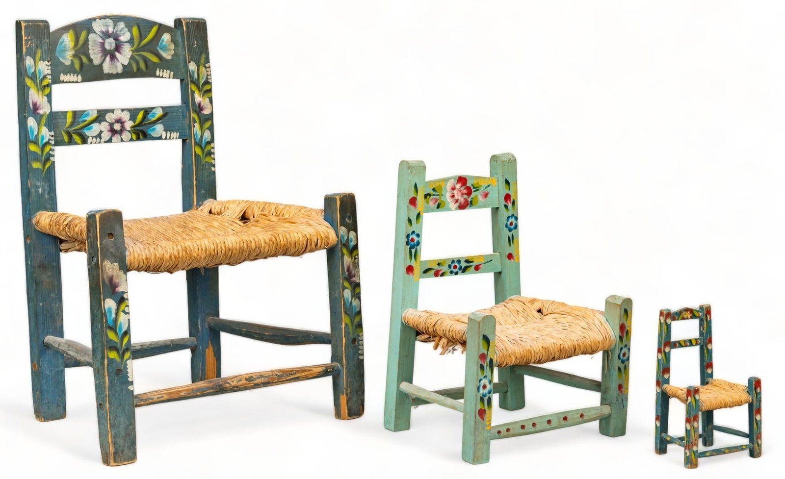 Three Painted Rush Seat Chairs (1 of 6)