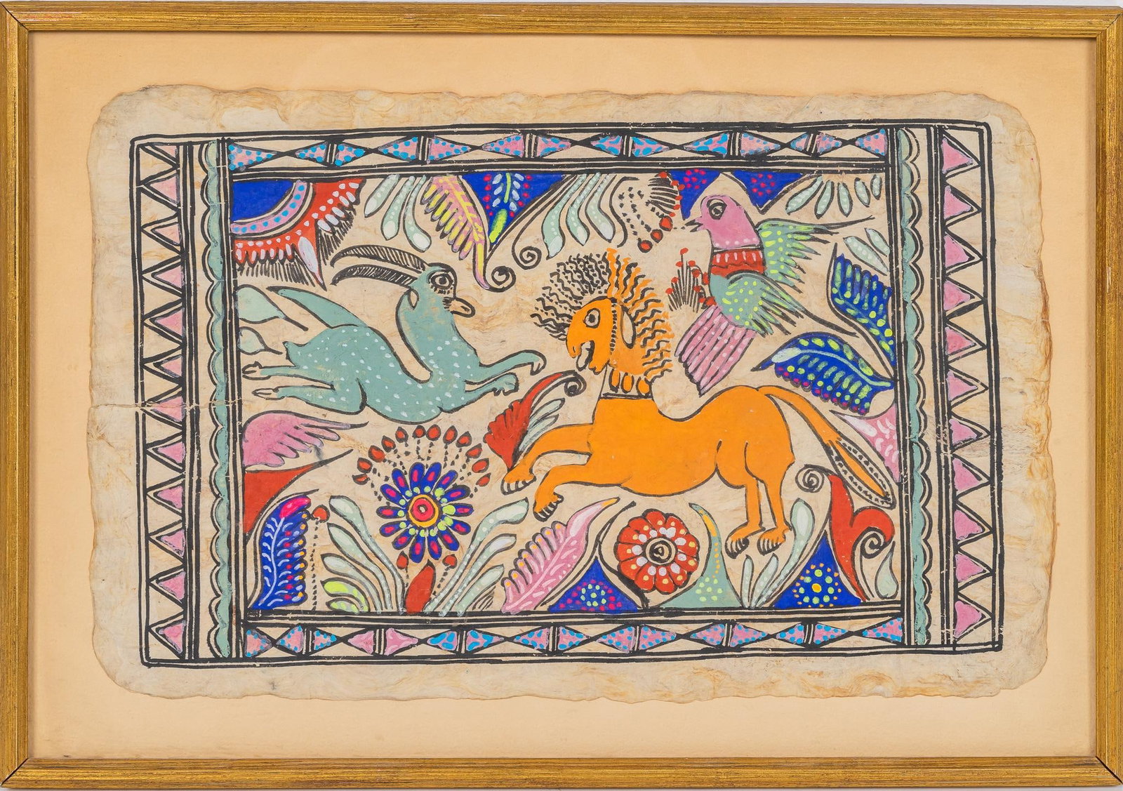 Painting on Amate Paper: Original painting on bark / amate paper, Guerrero, Mexico size: 13.5 x 19.5 in. Provenance: Property from the life-long Mexican folk art collection of Margaret and Fred Schellenberg, San Antonio, Texa