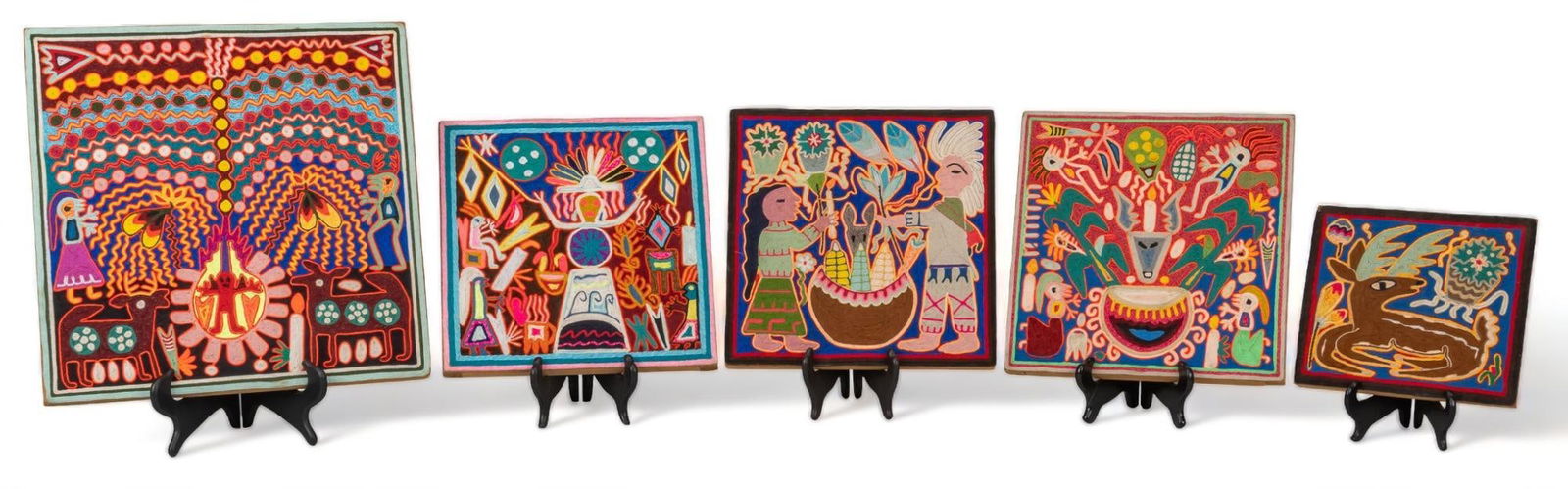 Group of (5) Huichol Yarn Paintings (1 of 12)