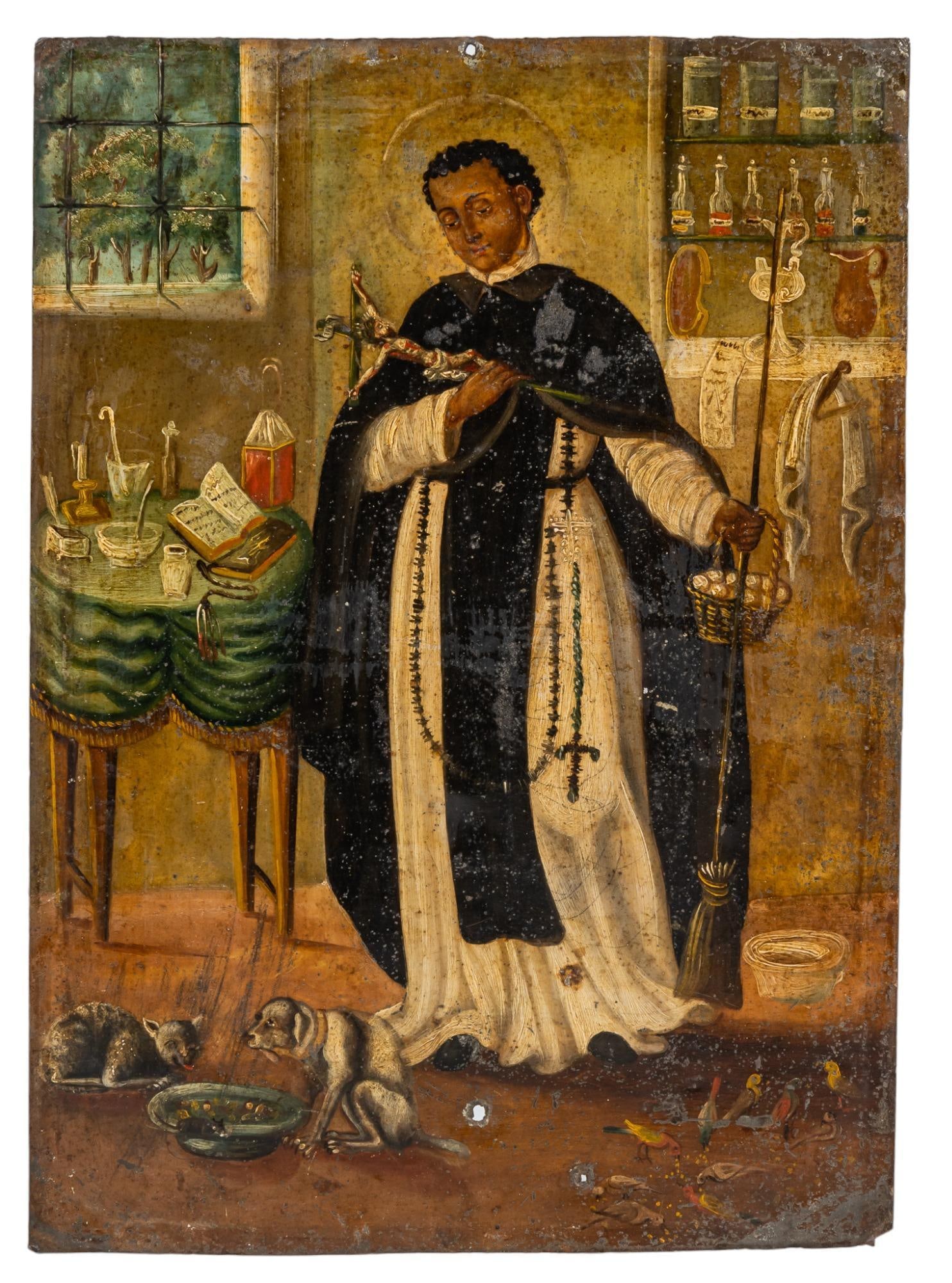 19th C. Mexican Retablo, San Martin de Porres (1 of 4)