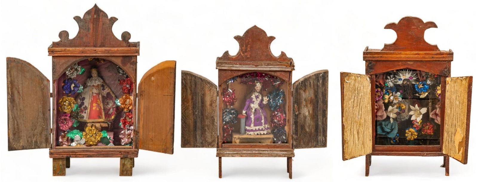 (3) Carved Mexican Santos in Nichos (1 of 4)