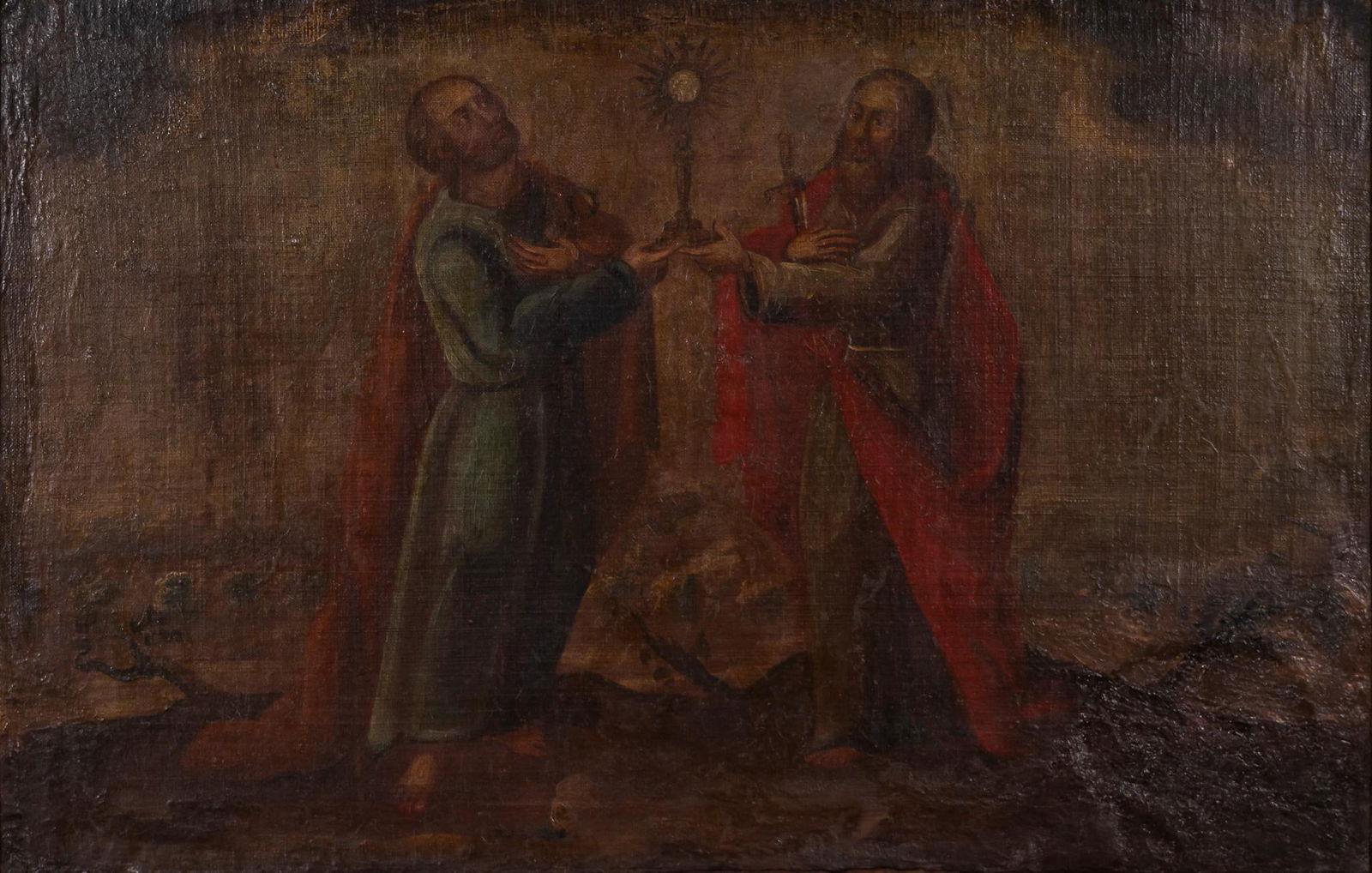 19th C. Mexican Retablo, Unidentidied Saints with the Sacrament (1 of 3)