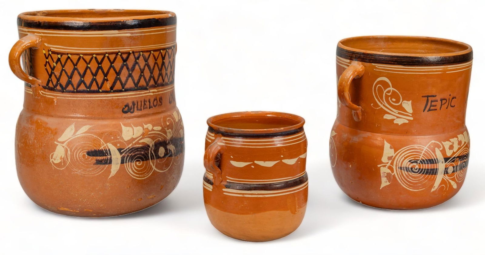 Set of (3) Ceramic Canelo Style Pots (1 of 9)