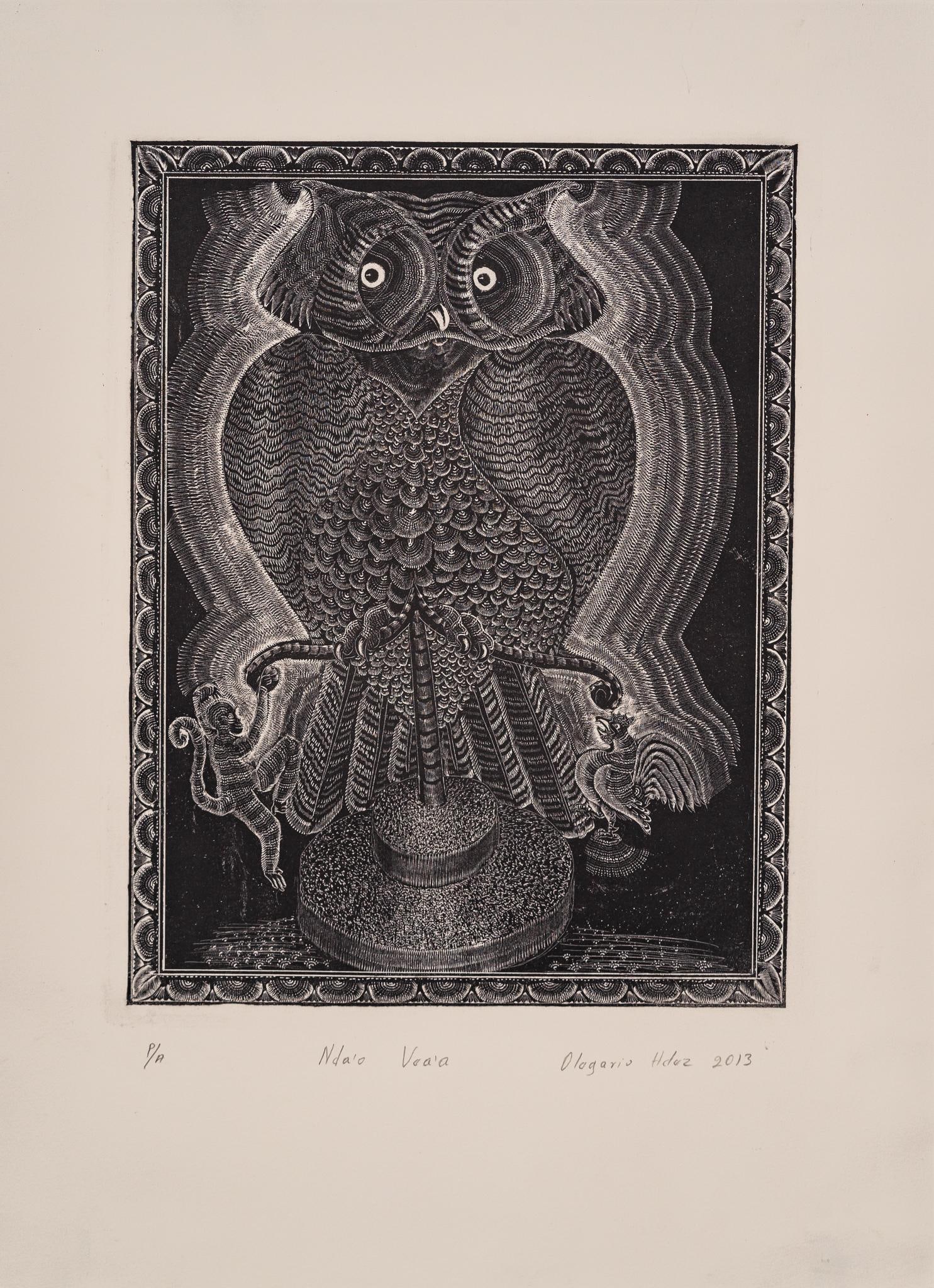 Olegario Hernandez Mendoza, Woodcut Print: Olegario Hernandez Mendoza (b. 1969, Pinotepa de Don Luis, Oaxaca), woodcut print, pencil signed and notated, 2013 sight: 17 x 12.5 in., frame: 31.5 x 24.5 in. Provenance: Property from the life-lon