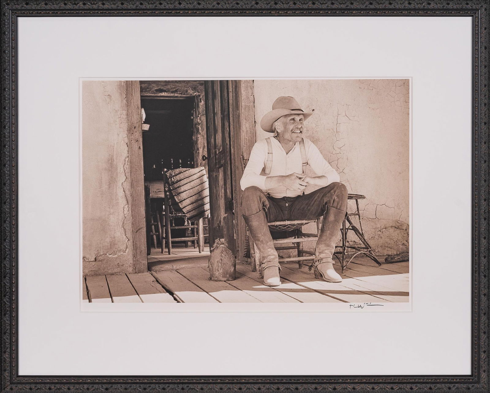 "Gus on the Front Porch", Lonesome Dove Signed Bill Wittliff Photograph: Bill Wittliff (1940-2019, USA) "Gus on the Front Porch", 1988, photograph of Robert Duvall as Gus McCrae from the "Lonesome Dove" television miniseries (1989), framed and matted by Joh