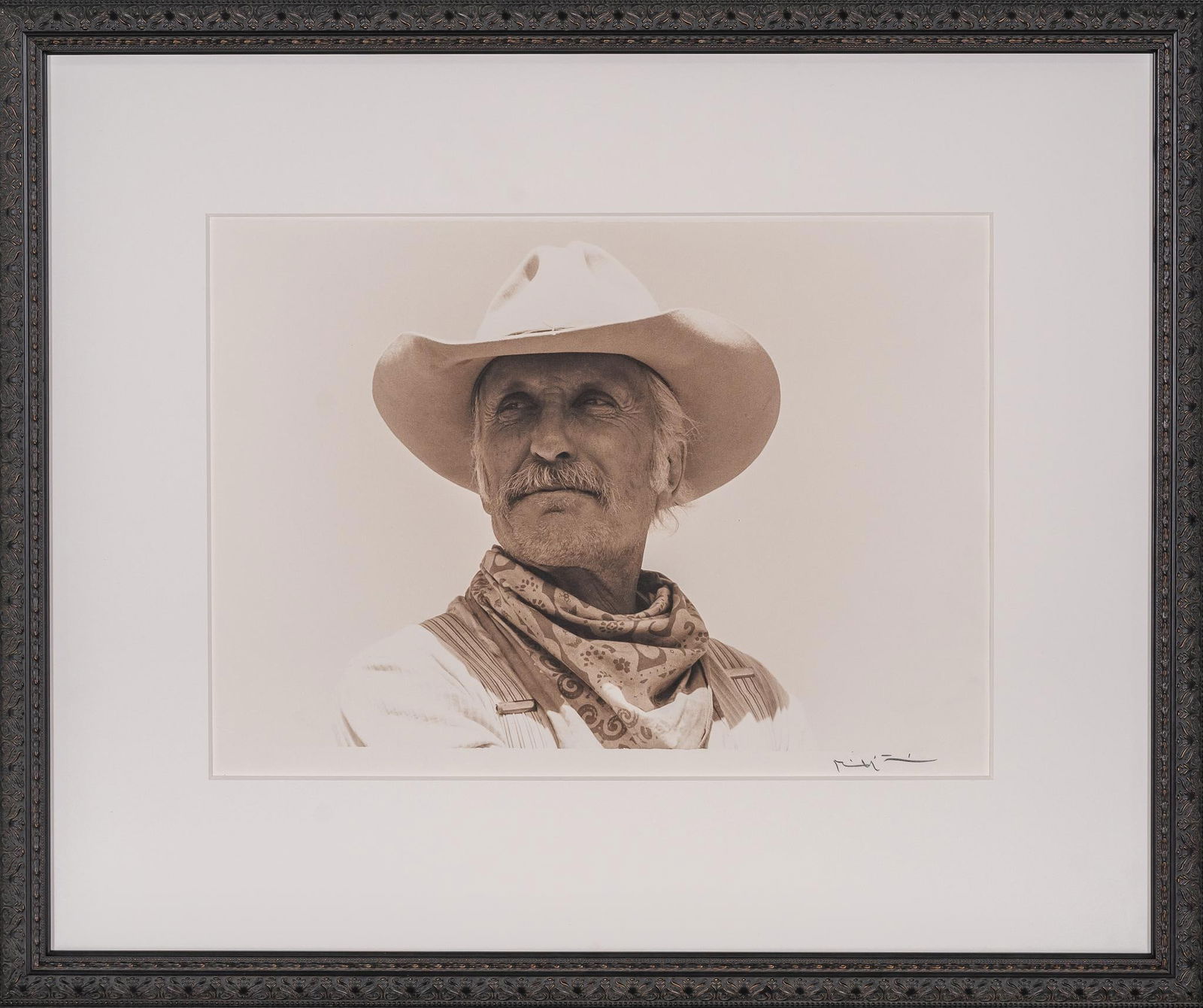 "Gus", Lonesome Dove Signed Bill Wittliff Photograph: Bill Wittliff (1940-2019, USA) "Gus" 1988, photograph of Robert Duvall as Gus McCrae from the "Lonesome Dove" television miniseries (1989), framed and matted by John Scott (Austin, Texas) under museum
