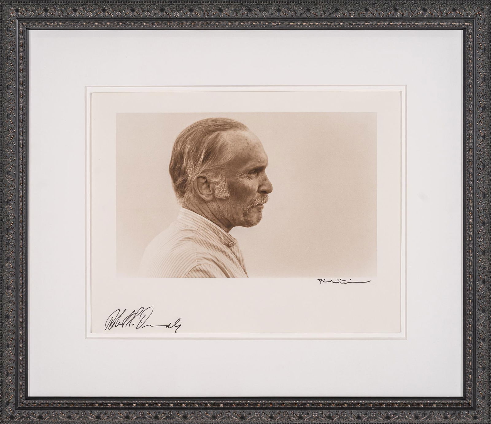 "Gus", Lonesome Dove Double Signed Bill Wittliff Photograph: Bill Wittliff (1940-2019, USA) "Gus", 1988, photograph of Robert Duvall as Gus McCrae from the "Lonesome Dove" television miniseries (1989), framed and matted by John Scott (Austin, Te