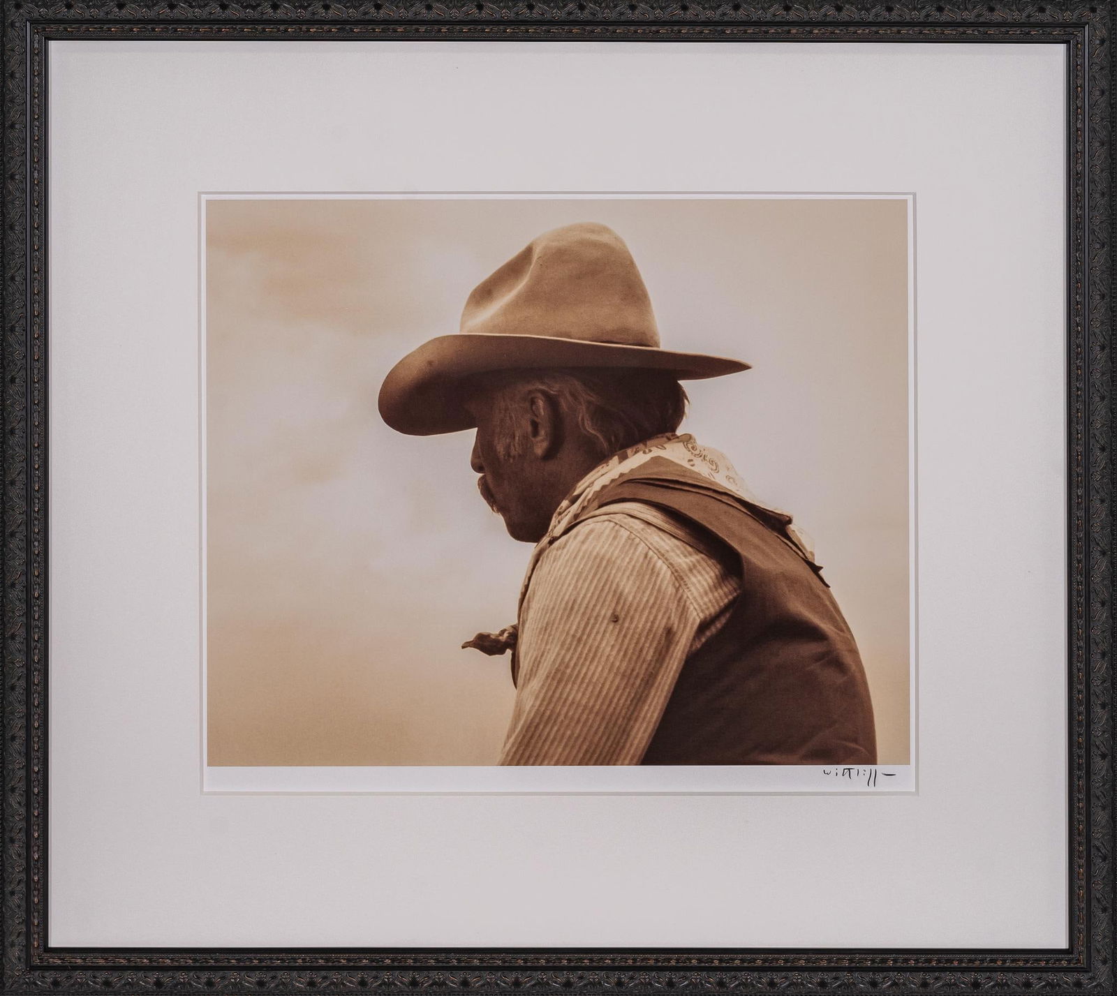 Gus, Lonesome Dove Signed Bill Wittliff Photograph: Bill Wittliff (1940-2019, USA) Gus, 20th century photograph of Robert Duvall as Gus McCrae from the "Lonesome Dove" television miniseries (1989), framed and matted by John Scott (Austin, Texas) under