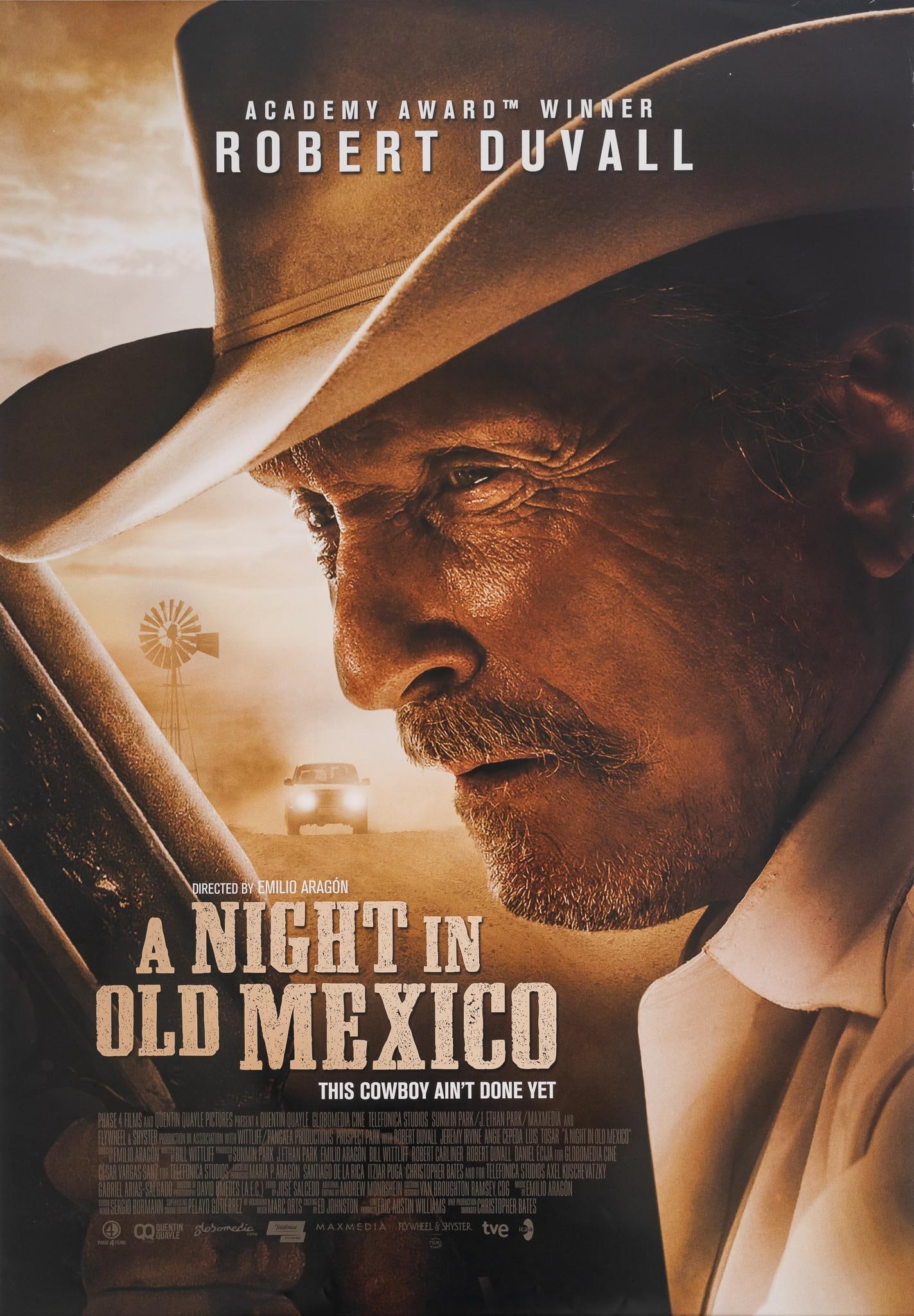 A Night in Old Mexico Movie Poster: A Night in Old Mexico (2013) Movie Poster, starring Robert Duvall, screenplay written by Bill Wittliff, unmatted, in protector sleeve size: 39 x 27 in. Provenance: Property from the personal estate
