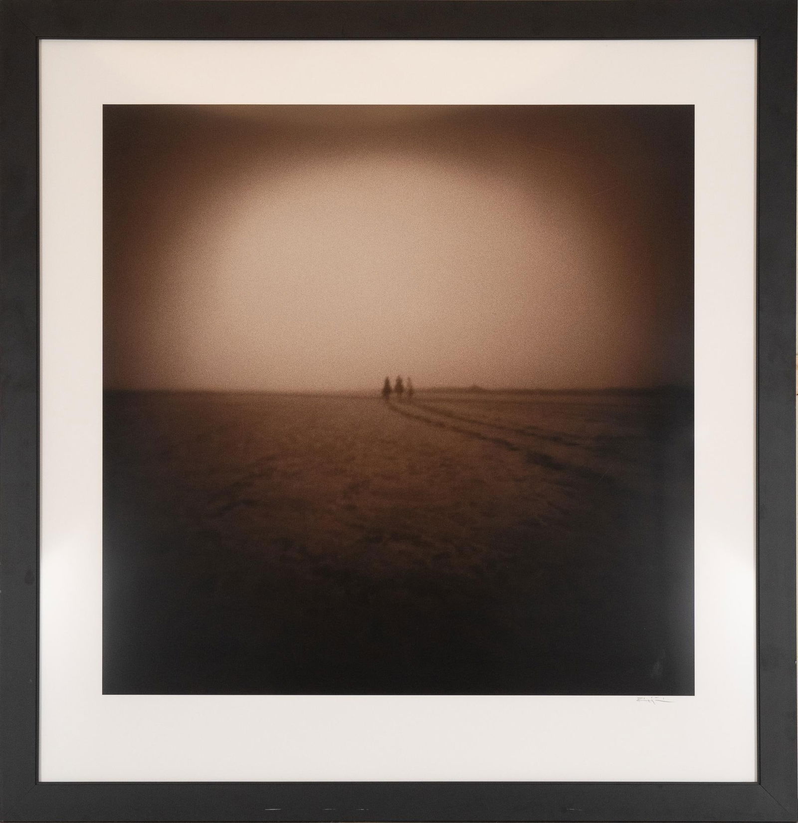 Past - Present - Future, Signed Bill Wittliff Photograph: Bill Wittliff (1940-2019, USA) La Vida Brinca: Past - Present - Future, 20th century photograph taken of three horses in the distance, framed and matted by John Scott (Austin, Texas) under museum glas