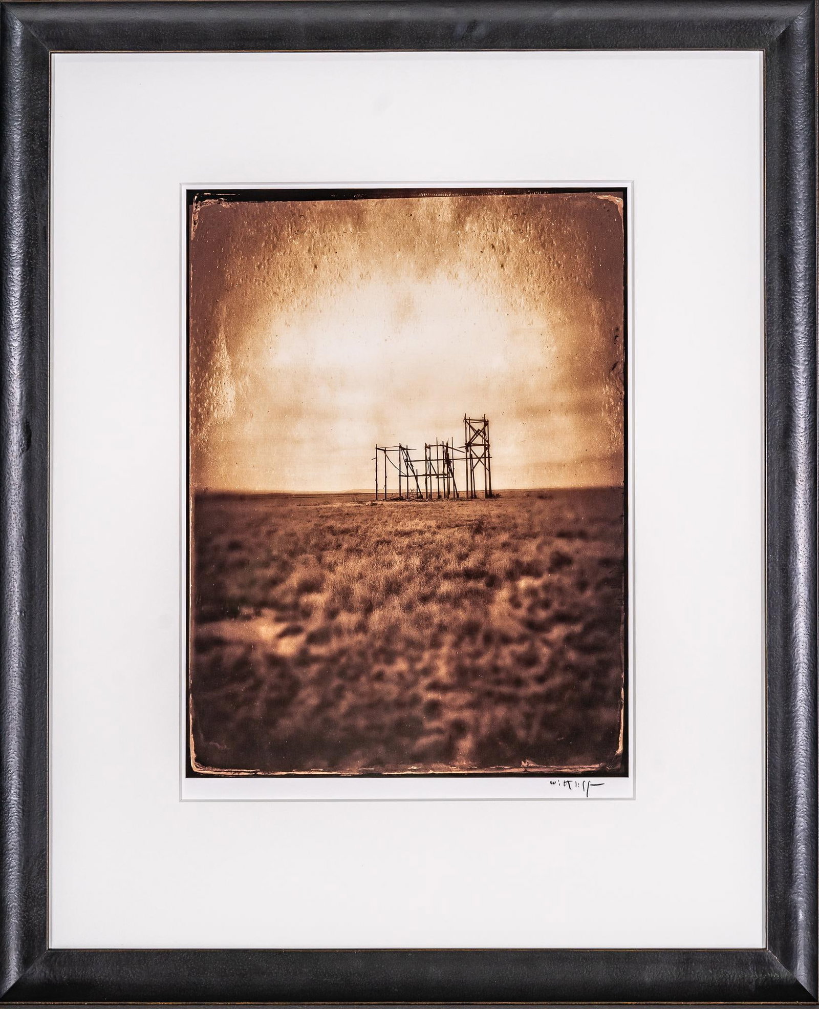 Desert Skeletons, Signed Bill Wittliff Photograph: Bill Wittliff (1940-2019, USA) desert skeletons, 20th century photograph taken of the remnants of the ruins of the mansion set built for "Giant" (1956) near Marfa, Texas, framed and matted by John Sco