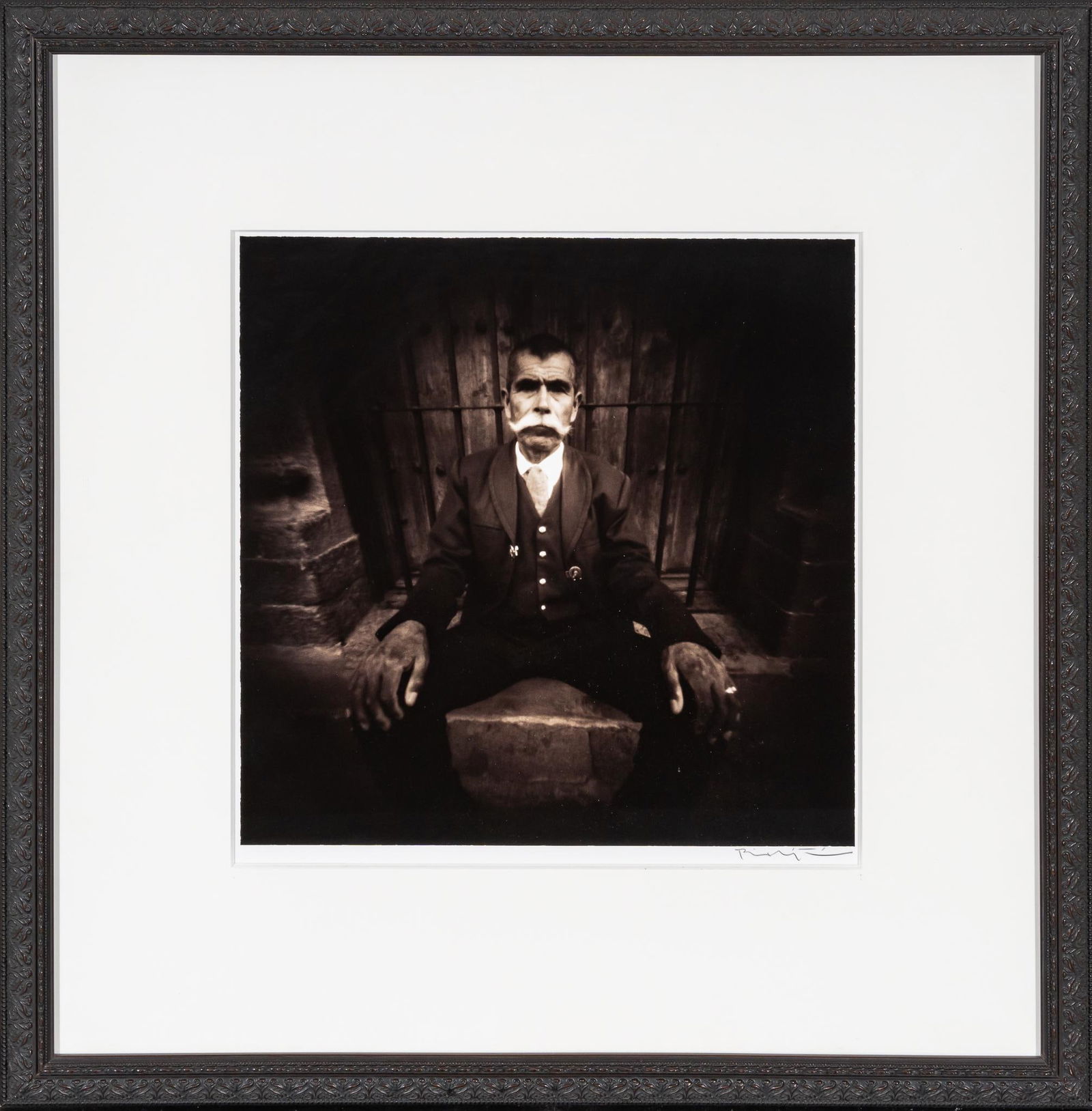 The Mariachi Francisco, Signed Bill Wittliff Photograph: Bill Wittliff (1940-2019, USA) La Vida Brinca: The Mariachi Francisco, 20th century photograph, framed and matted by John Scott (Austin, Texas) under museum glass, sepia-toned, hand-signed by Bill Wit