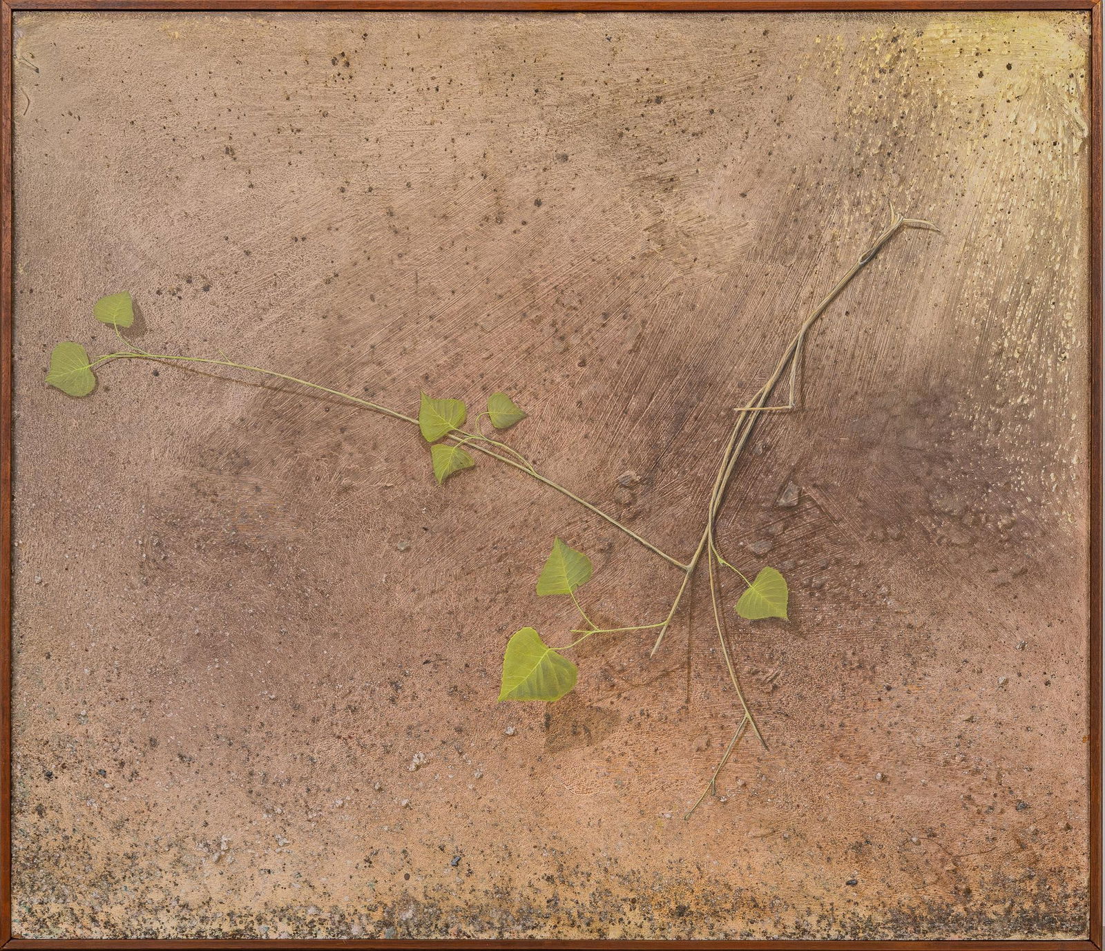 Gibbs Milliken, "Earth Surface with Branch and Leaves", 1975: Gibbs Milliken (Texas, 1935-2007), "Earth Surface with Branch and Leaves", 1975, acrylic polymer tempera on masonite sight: 41.5 x 48 in., frame: 43 x 49 in. Provenance: Property from the pe