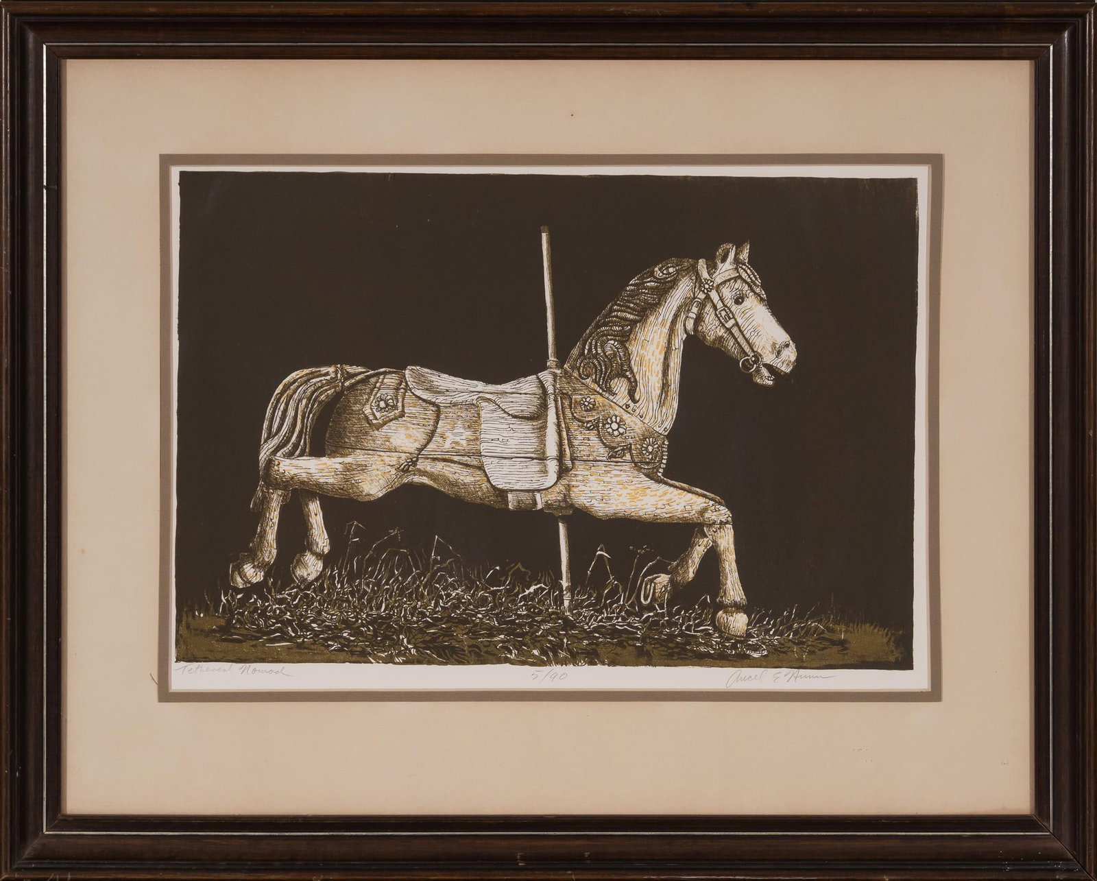 Ancel E. Nunn, "Tethered Nomad": Ancel E. Nunn (Texas, 1928-1999), "Tethered Nomad", lithograph in colors, signed and titled in margin sight: 12 x 18 in., frame: 21 x 26.5 in. Provenance: Property from the personal estate col
