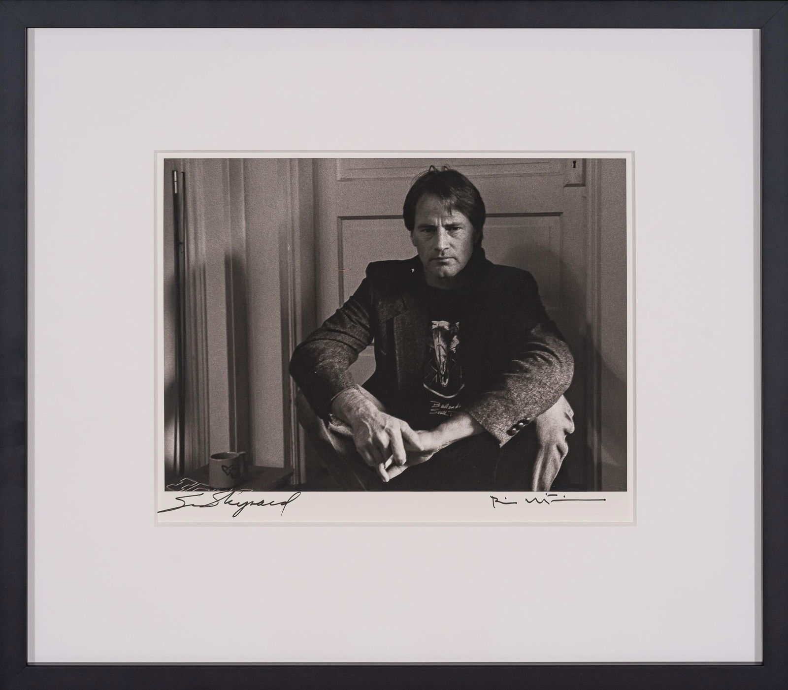 Sam Shepard, Double Signed Bill Wittliff Photograph: Bill Wittliff (1940-2019, USA) Sam Shepard, 20th century photograph of American actor and playwright Sam Shepard, framed and matted by John Scott (Austin, Texas) under museum glass, hand-signed both b