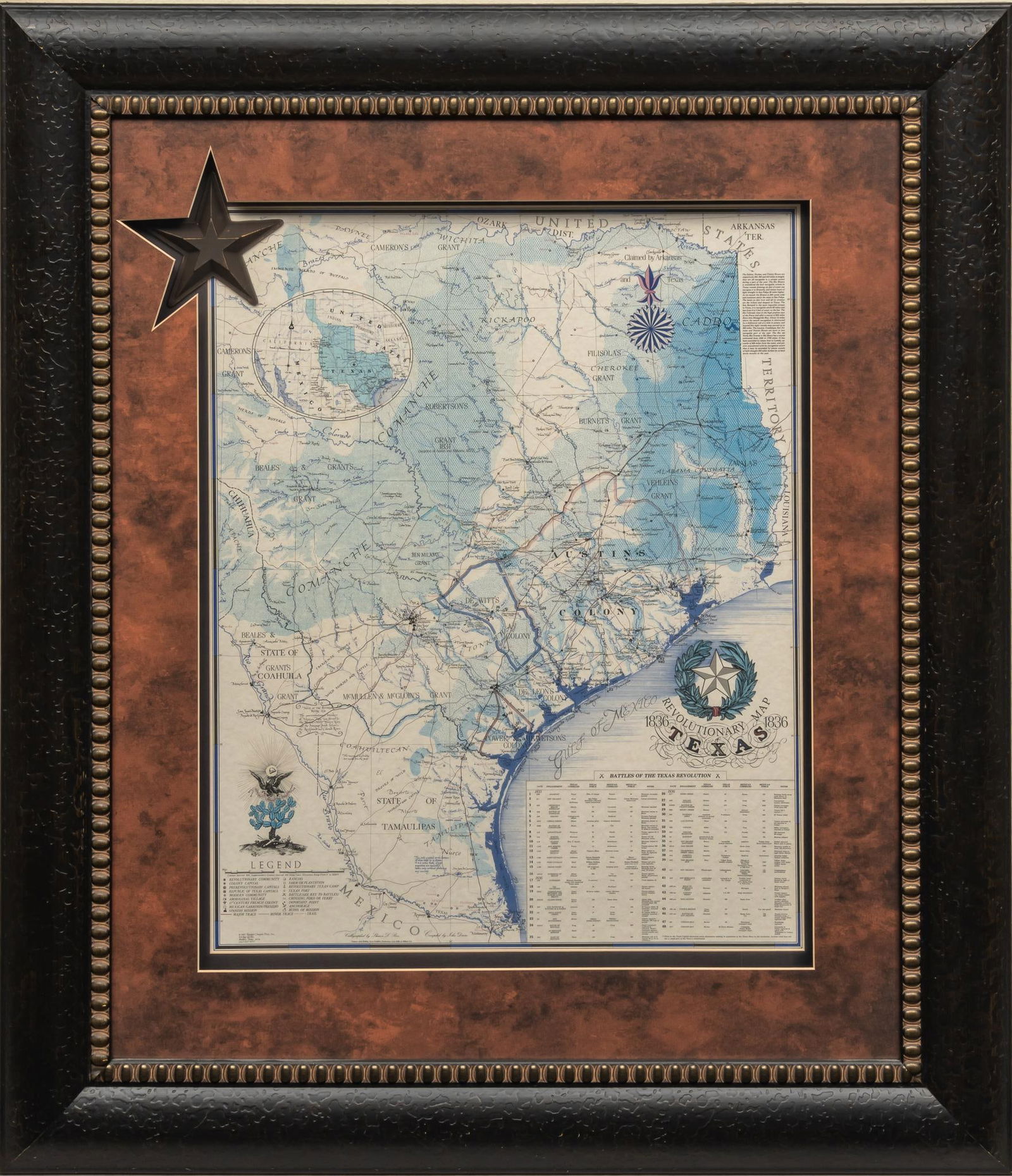 Sesquicentennial Map of Texas, 1986: Sesquicentennial map of Texas produced in 1986, illustrating the period of revolution between 1835 and 1836, depicting trails, battle sites, and town locations; compiled by John Davis and hand-drawn b