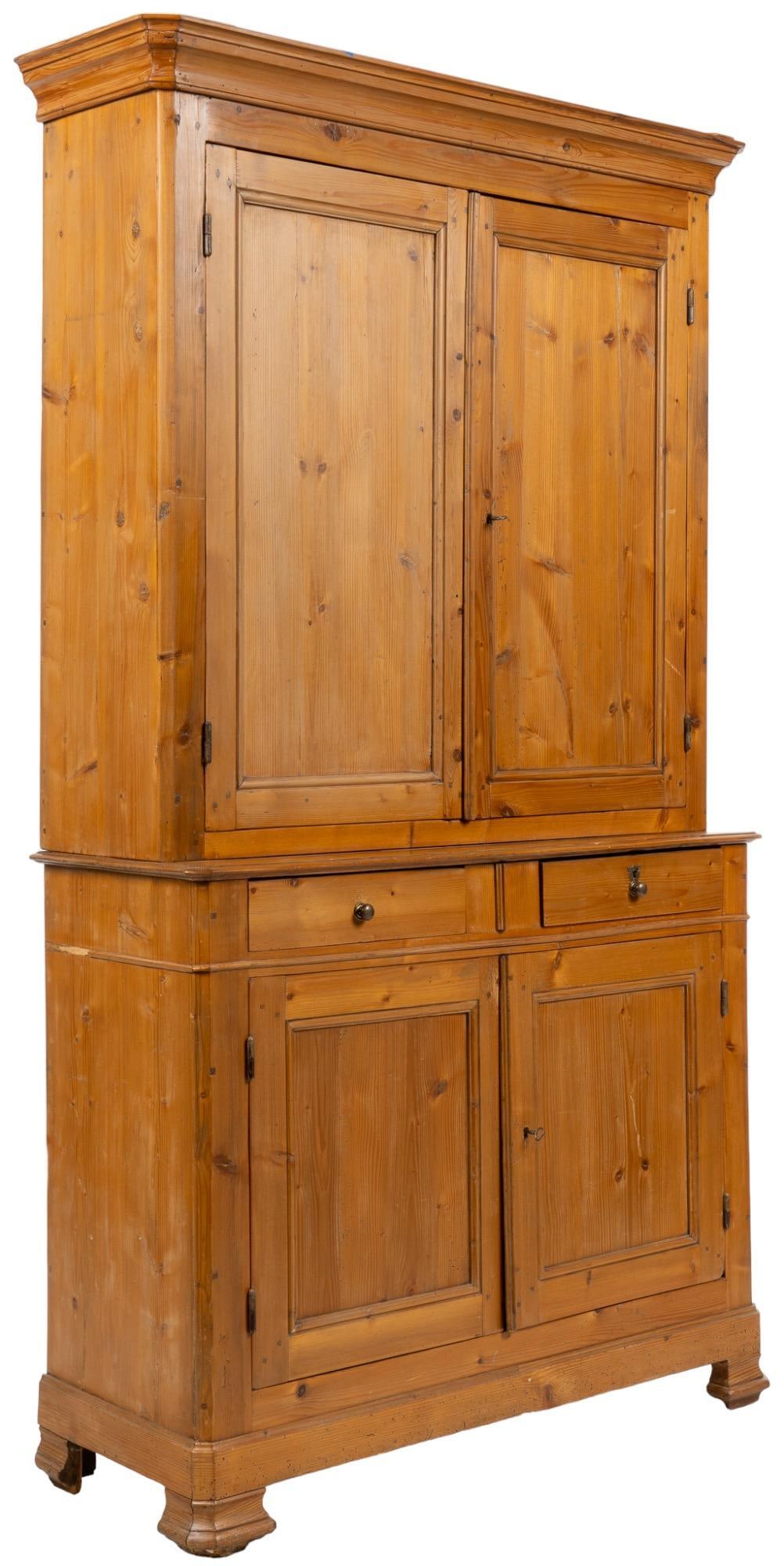 Rustic Cabinet: Rustic buffet / entertainment center, with upper tier, opening to interior compartment with pierced back panel, over two drawers, two cabinet doors, opening to interior storage height 98 in. x width 5