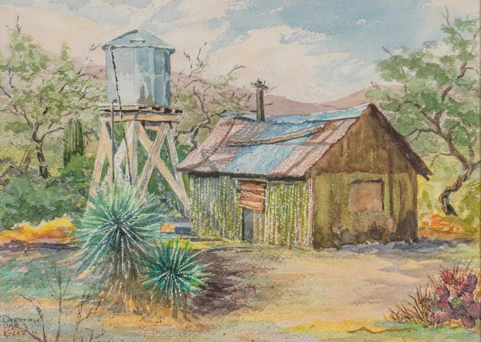 Dorothy van Kolken, "The Water Tank": Dorothy van Kolken, "The Water Tank", watercolor sight: 10 x 14 in., frame: 20.5 x 24.5 in. Provenance: Property from a Rockport, Texas collection We happily provide seamless shipping services
