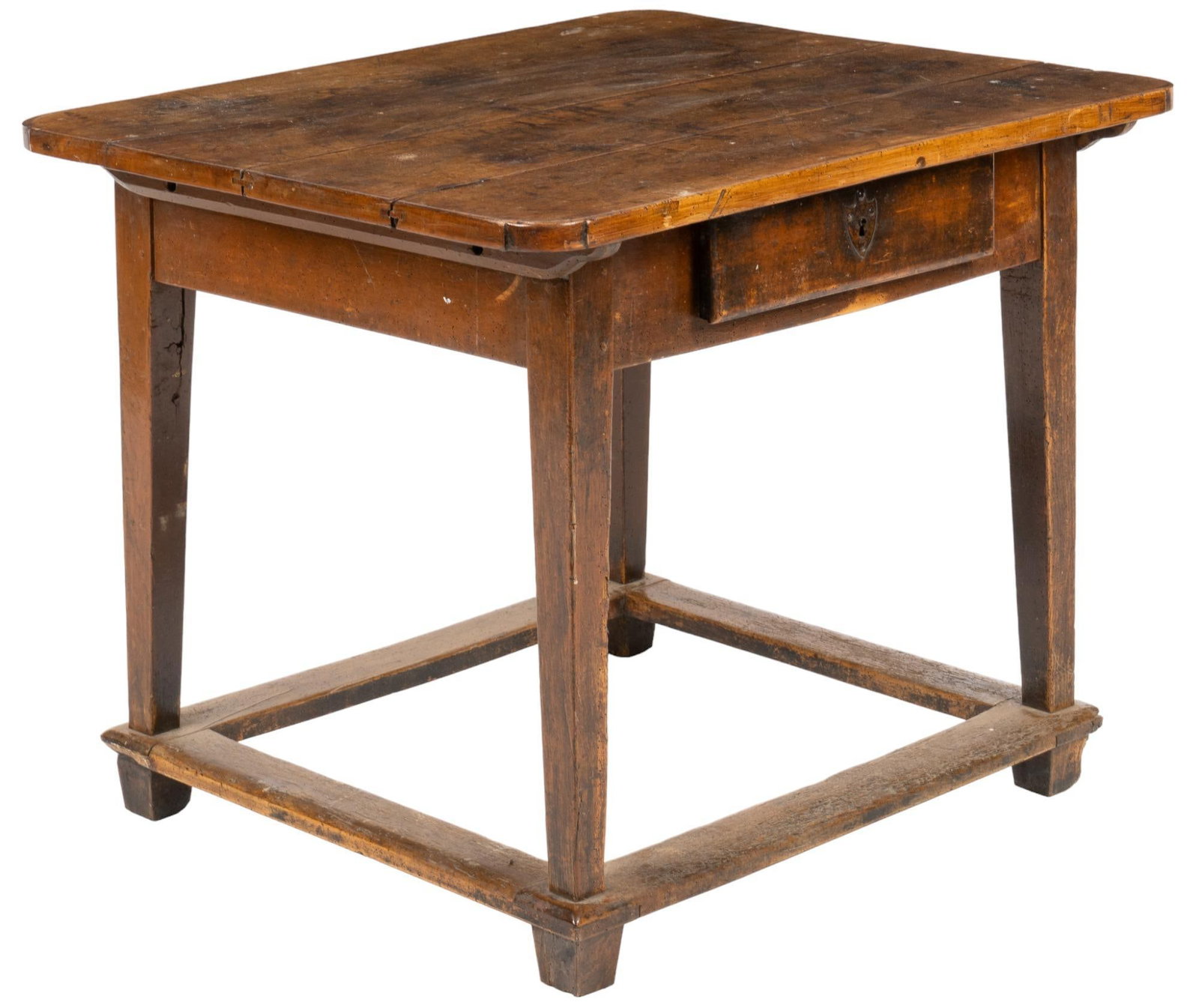 Farmhouse Work Table: Farmhouse work table, oversize top, above single drawer, supported on block legs with stretchers height 31 in. x width 38.5 in. x depth 32 in. We happily provide seamless shipping services on everythi