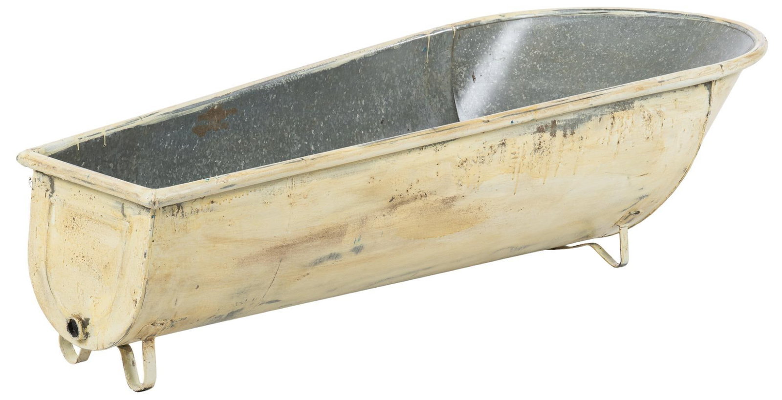 Farmhouse Galvanized Metal Washing Tub: Farmhouse galvanized metal washing tub, with feet height 17 in. x width 66 in. x depth 27.5 in. We happily provide seamless shipping services on everything we sell. Please email us at shipping@vog