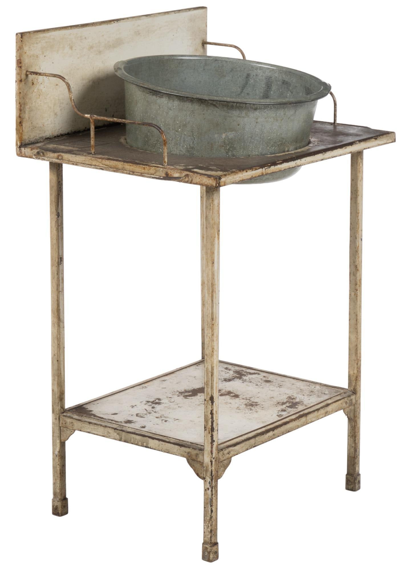 Vintage Washing Stand: Vintage washing stand, with lower storage shelf, with distressed white paint height 37 in. x width 27 in. x depth 19 in. We happily provide seamless shipping services on everything we sell. Please ema