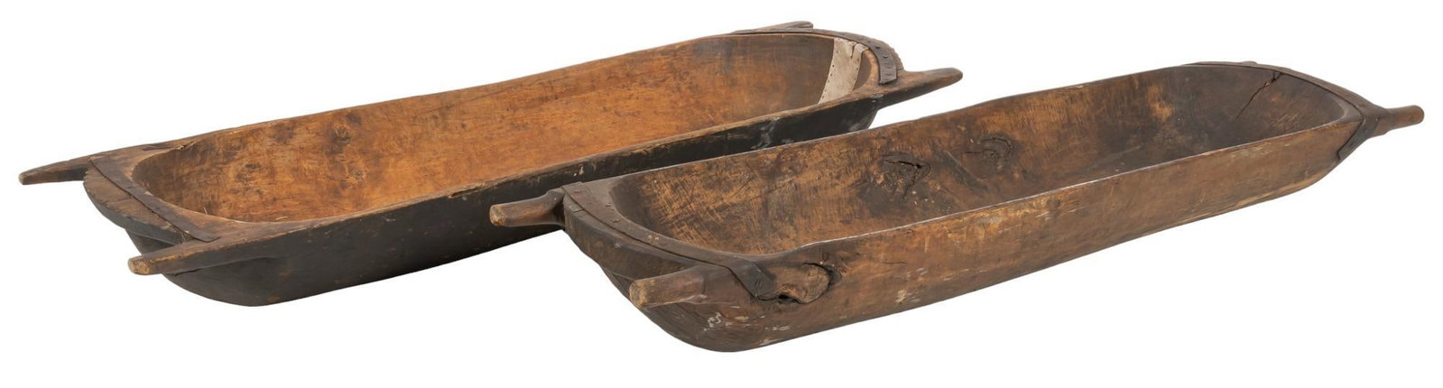 Pair of Rustic Dough Troughs: Pair of rustic dough trough, with handles height 9 in. x width 86 in. x depth 21 in.. / larger We happily provide seamless shipping services on everything we sell. Please email us at shipping@vogt