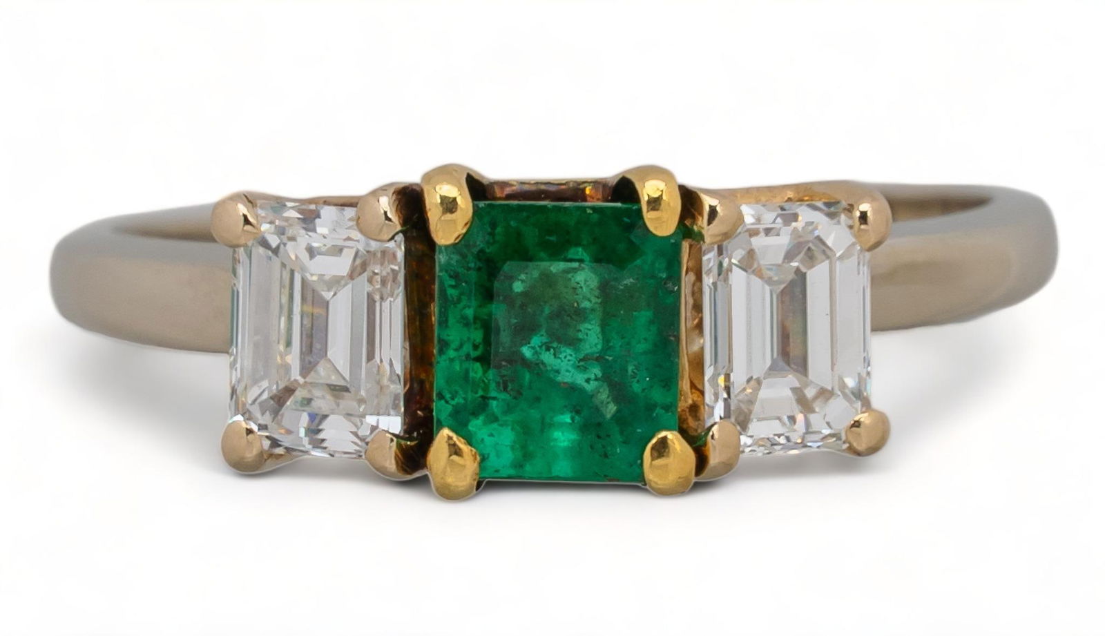 18K Two-Tone Emerald and Diamond Ring (1 of 4)
