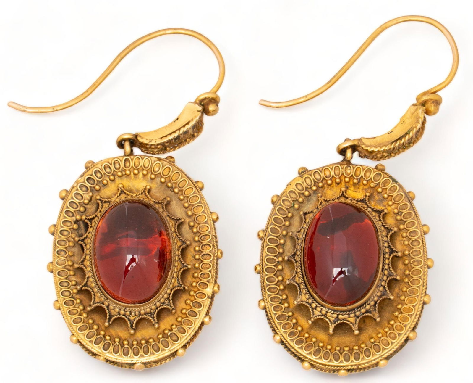 Victorian 14K Gold Etruscan Garnet Dangle Earrings (1 of 3)
