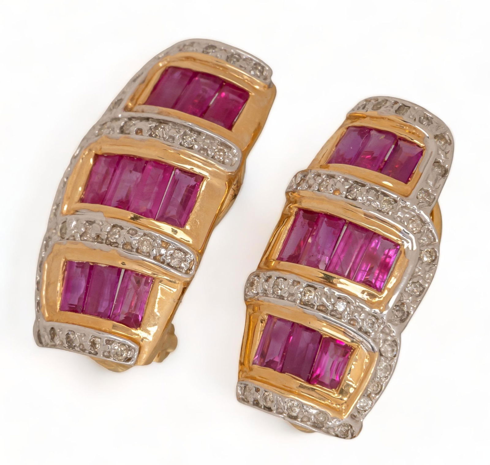 Ruby and Diamond 14K Gold Omega Clasp Earrings (1 of 5)