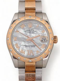 Rolex Datejust 31 mm. Steel Rose Gold Watch With Diamond Bezel: Rolex Datejust 31 mm. steel rose gold watch with diamond bezel, oyster bracelet, mother of pearl dial, automatic, model #178341  bracelet / length 6 in. total weight: 98.1 grams  Condition: running; a