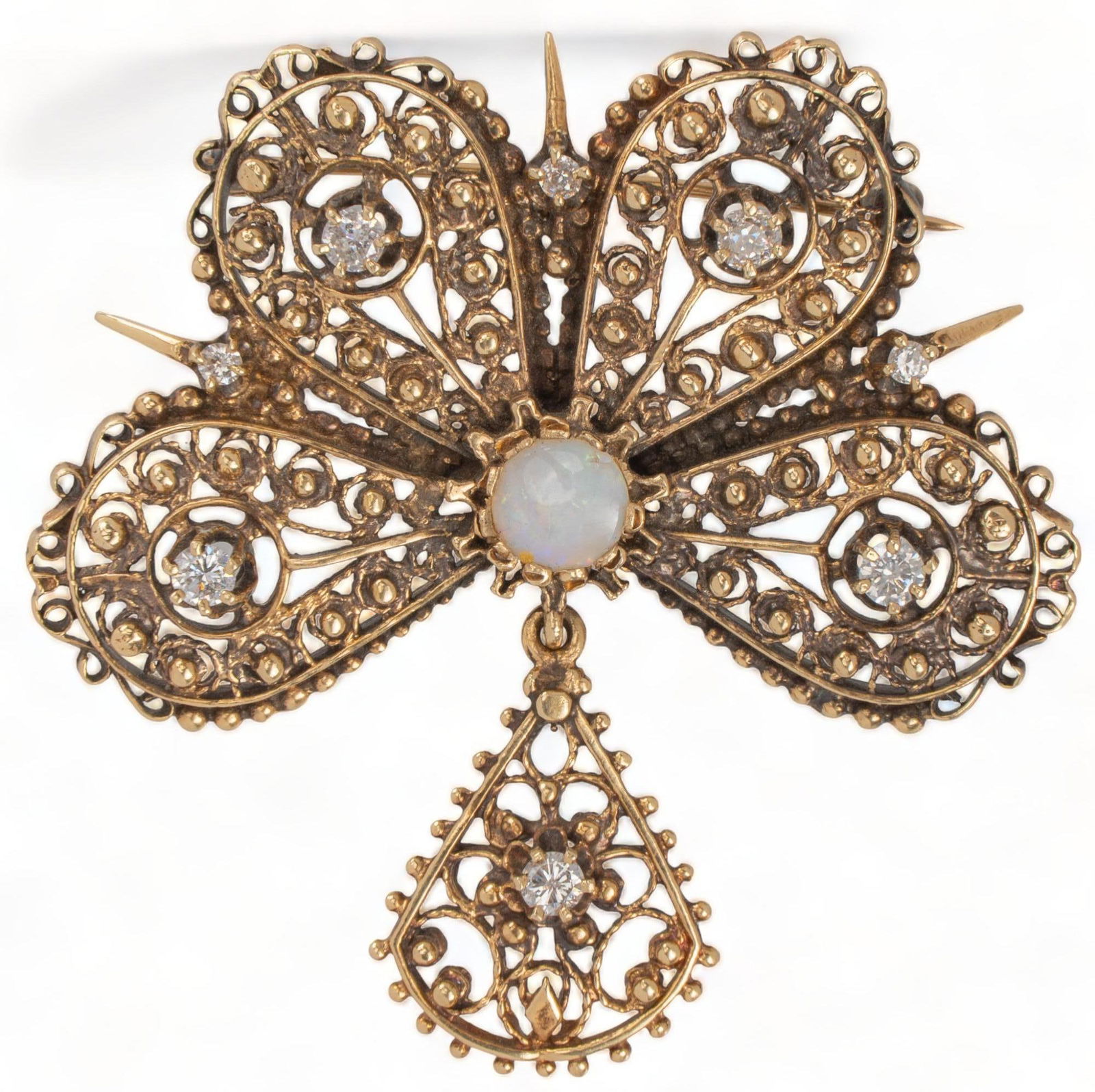 Victorian Opal and Diamond 14K Gold Butterfly Brooch (1 of 3)