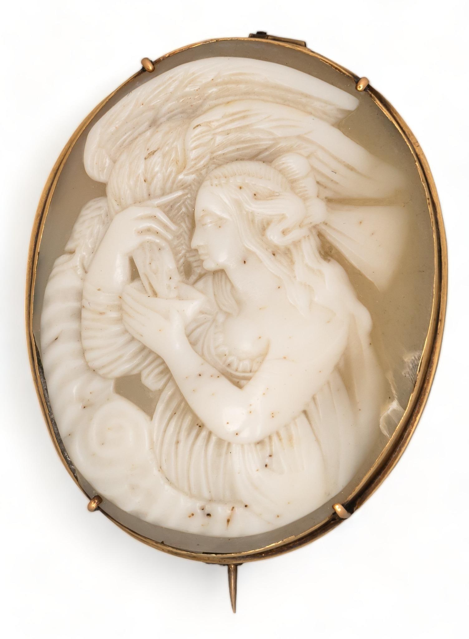 Antique Leda and The Swan 14K Carved Shell Cameo (1 of 3)