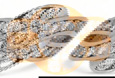 14K Gold Diamond Cluster Wedding Ring: 14K yellow gold diamond cluster wedding ring, swirl design, assorted diamonds sizes, channel set diamond band, marked size: 8.5 total weight: 9 grams Provenance: Property from a San Antonio, Texas e